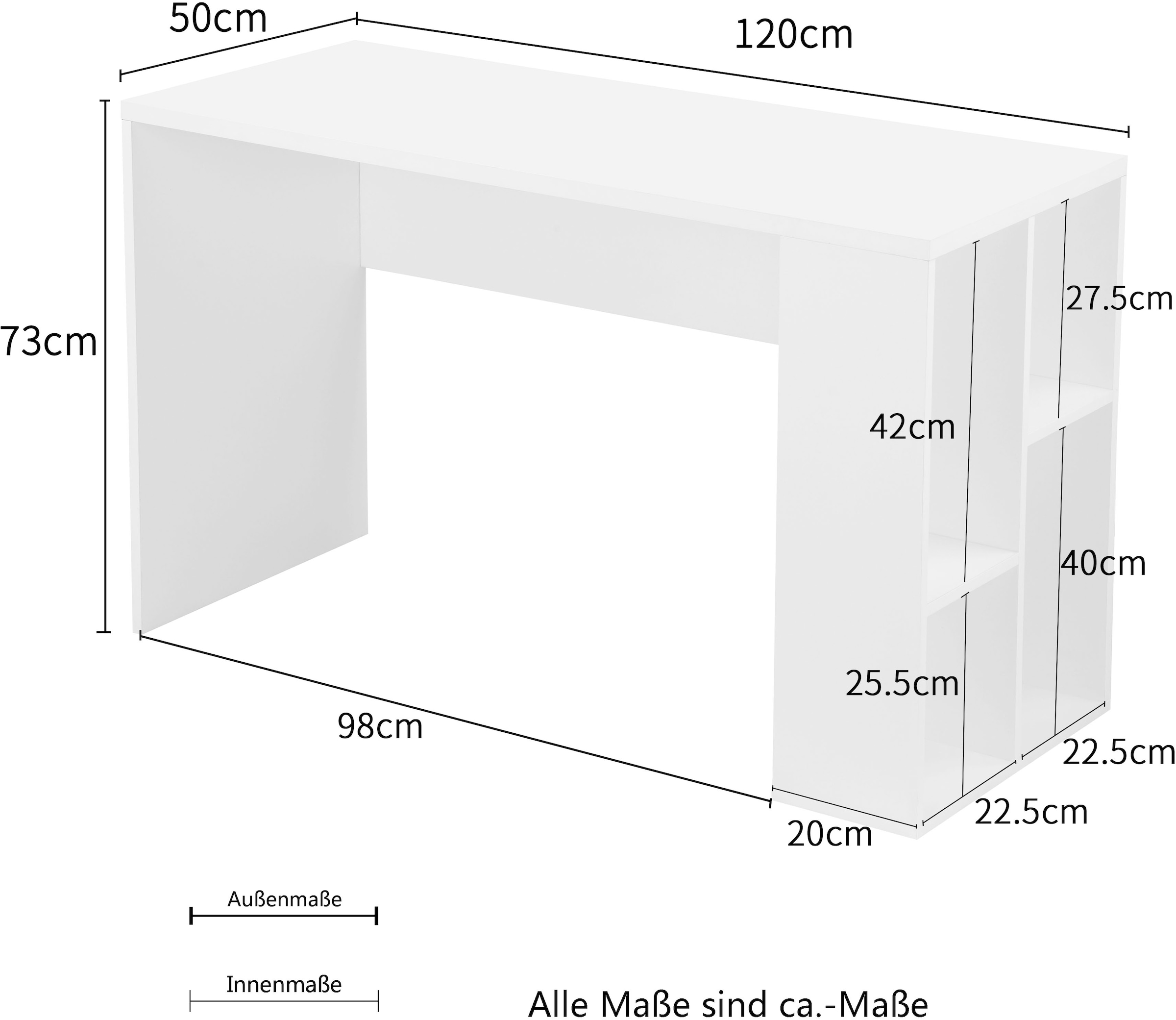INOSIGN Schreibtisch »Ezzell«, seitlich 4 offene Fächer, kratzfeste Beschichtung, Breite 120 cm