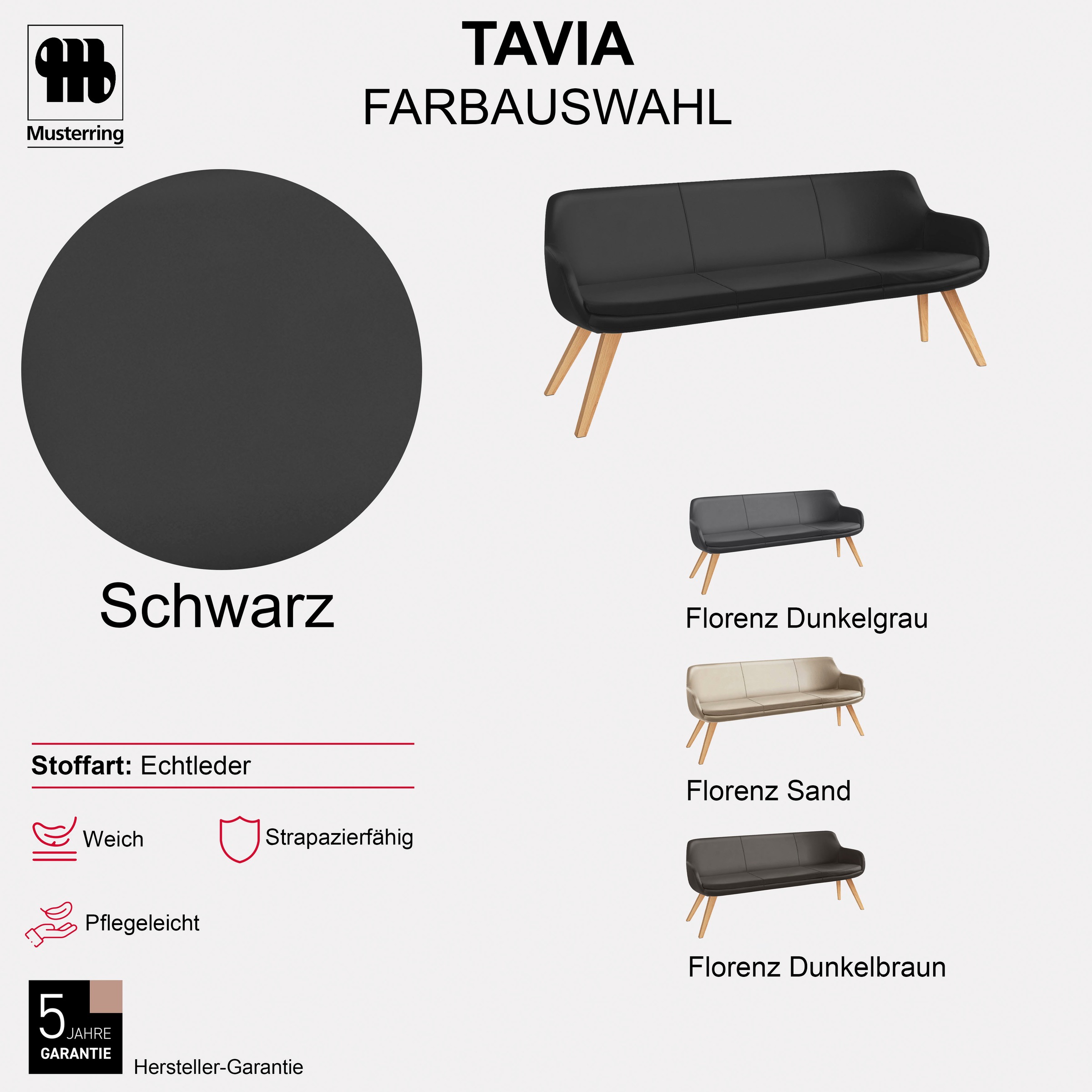 Essbank MUSTERRING "Tavia", schwarz (schwarz, eiche bianco), B:180cm H:87cm T:66cm, 100% PES, Sitzbänke, Essbank, Stativgestell aus Eiche bianco massiv, Breite 180, 200 oder 220 cm 3