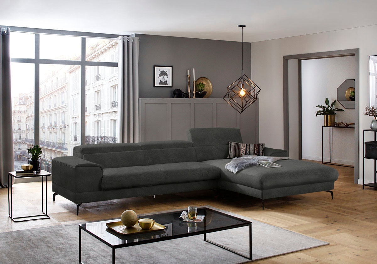 W.SCHILLIG Ecksofa "piedroo, Designsofa mit tollem Sitzkomfort, bequem, L-Form" Kopfteilverstellung, wahlweise mit Sitztiefenverstellung, Breite 343cm