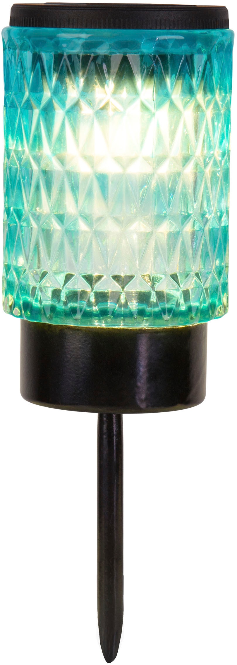 näve LED Solarleuchte »Mila«, 2 flammig, Leuchtmittel LED-Modul | LED fest integriert, 2er Set Dekoerdspieß, Glas 1x rot, 1x blau, Dämmerungssensor, H: 25cm