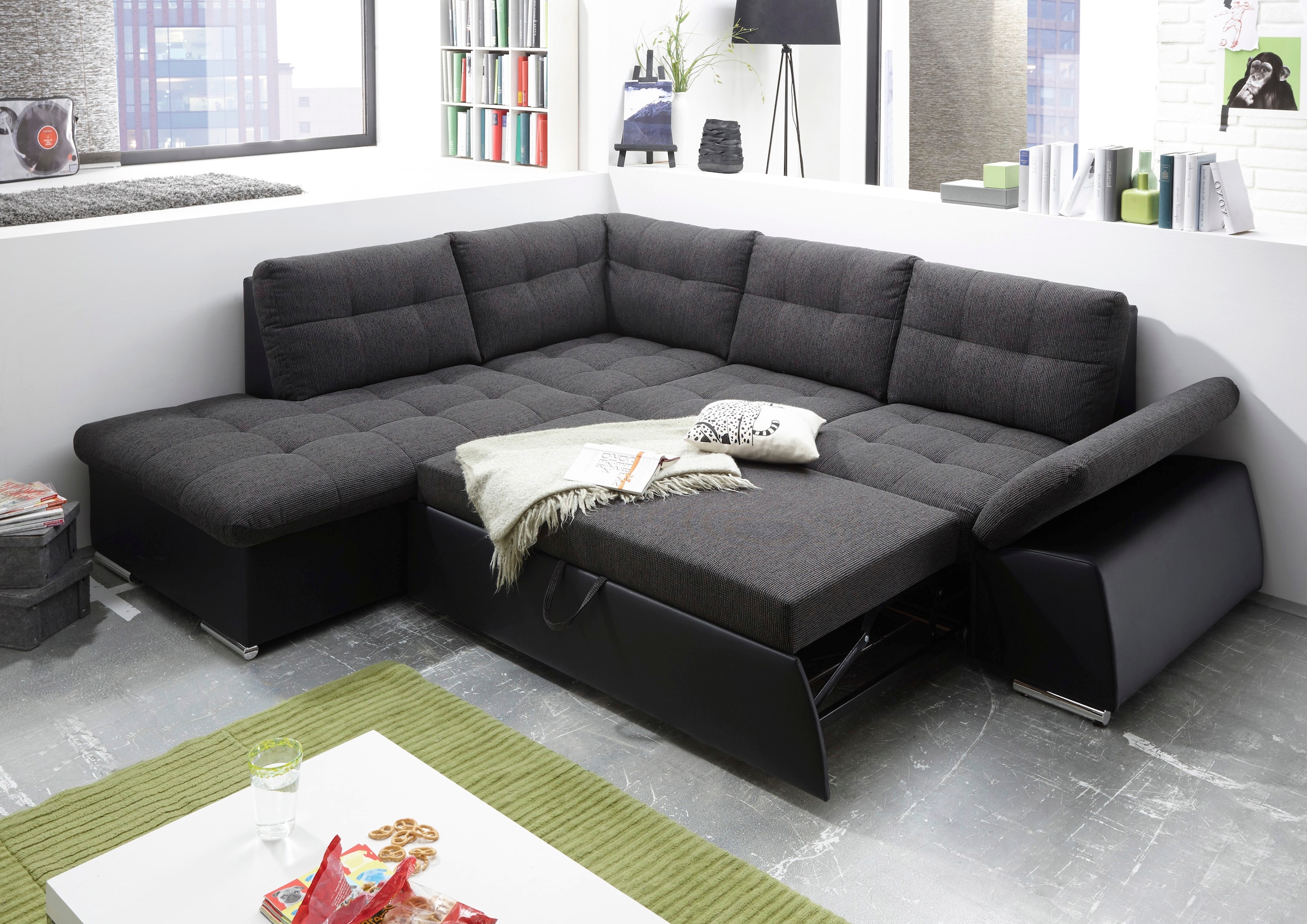 ED EXCITING DESIGN Ecksofa »Jakarta L-Form«, mit Bettfunktion, Armteilverstellung, Kopfstützen & 2 Nierenkissen