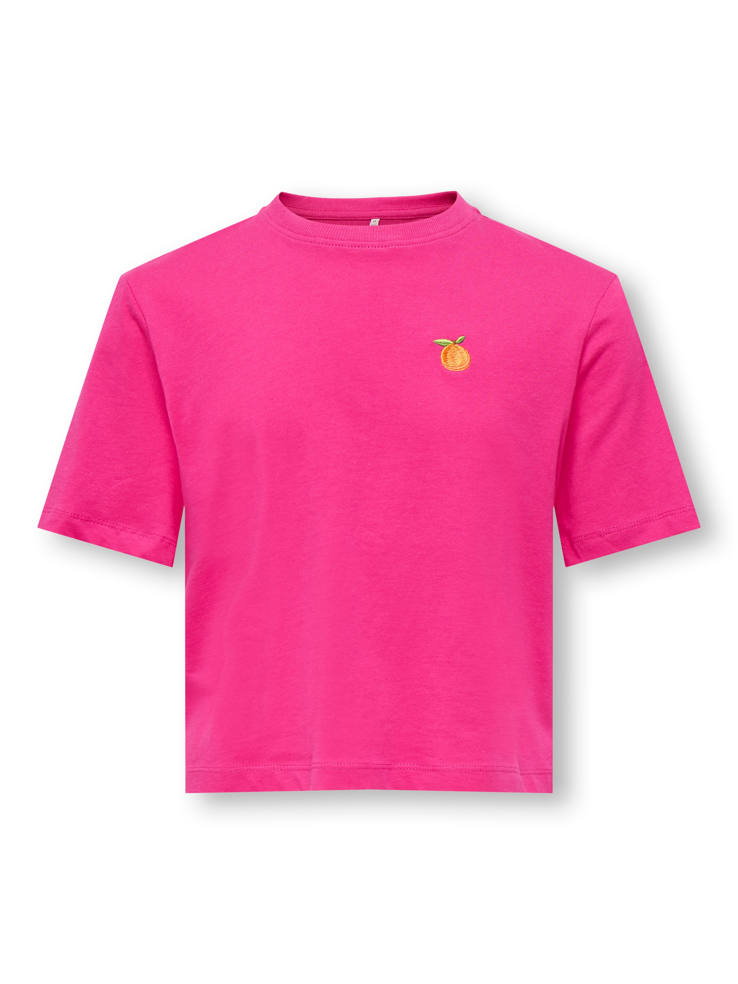 T-Shirt KIDS ONLY "KOGREX S/S PRINTED TOP JRS", Mädchen, Gr. 122/128, pink yarrow print:orange, Jersey, Obermaterial: 100% Baumwolle, unifarben, regular fit taillenlang, Rundhals, Shirts T-Shirt, mit süßem Brustmotiv