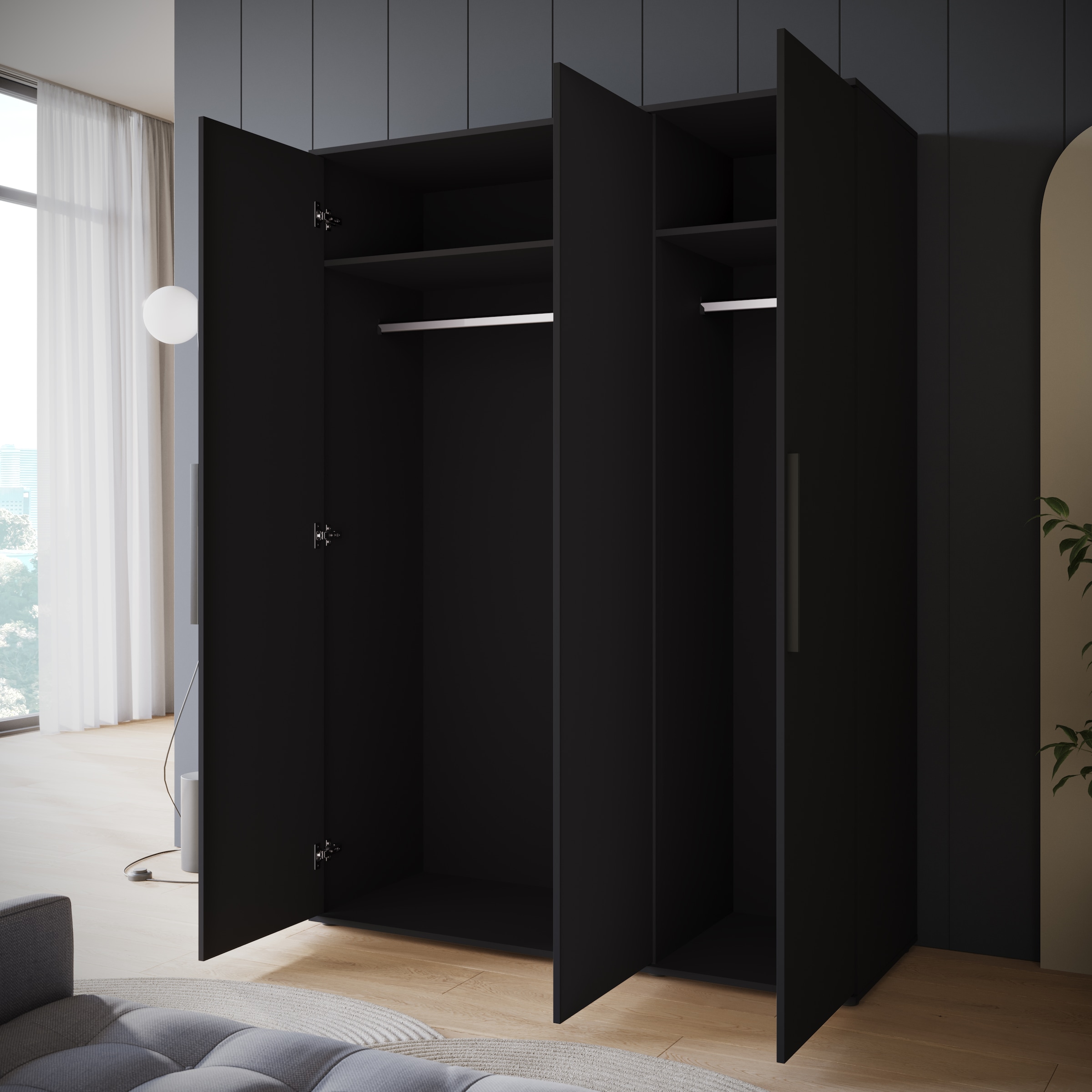 INOSIGN Kleiderschrank »LAGOS Wäscheschrank, Garderobe, schwarze Griffe, Made in Europe«, Moderner Drehtürenschrank, FSC-zertifiziert, Schlafzimmerschrank