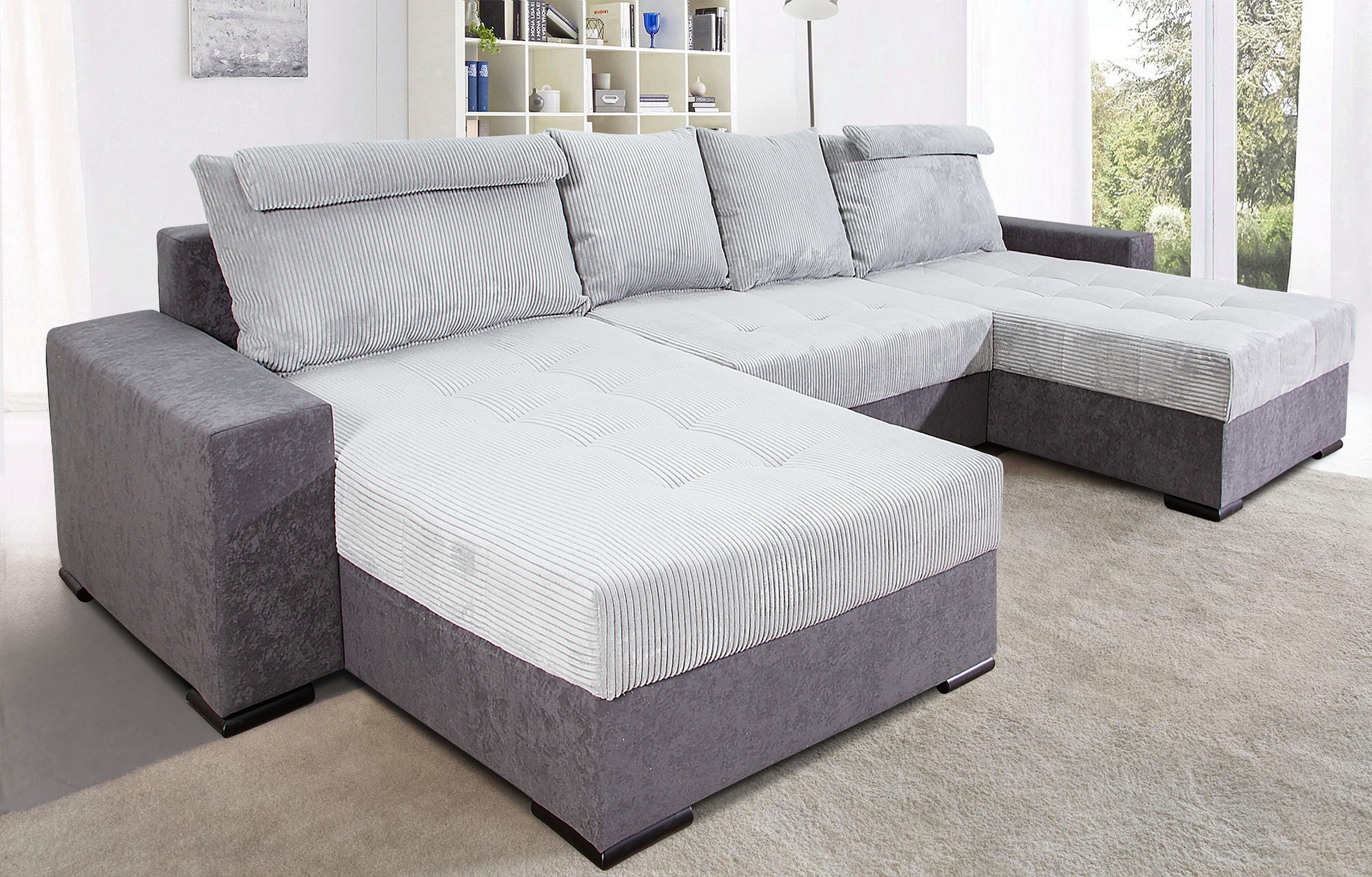 COLLECTION AB Wohnlandschaft »XXXL-Josy Relax U-Form Breite 352 cm, mit 2 gleich großen Recamieren«, inkl. Bettfunktion, Bettkasten, mit 4 Rückenkissen in zwei Größen