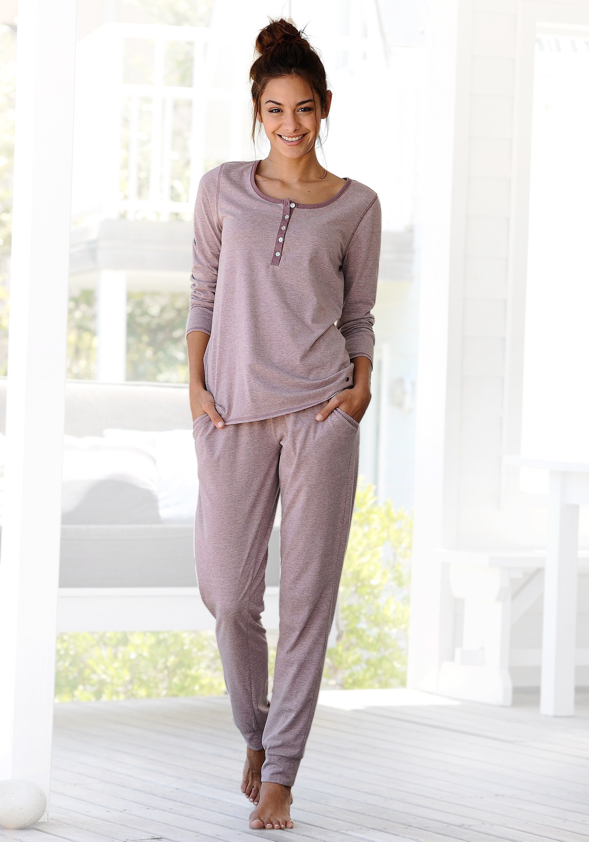 Arizona Pyjama Set, 2 tlg. in melierter Qualität mit Knopfleiste
