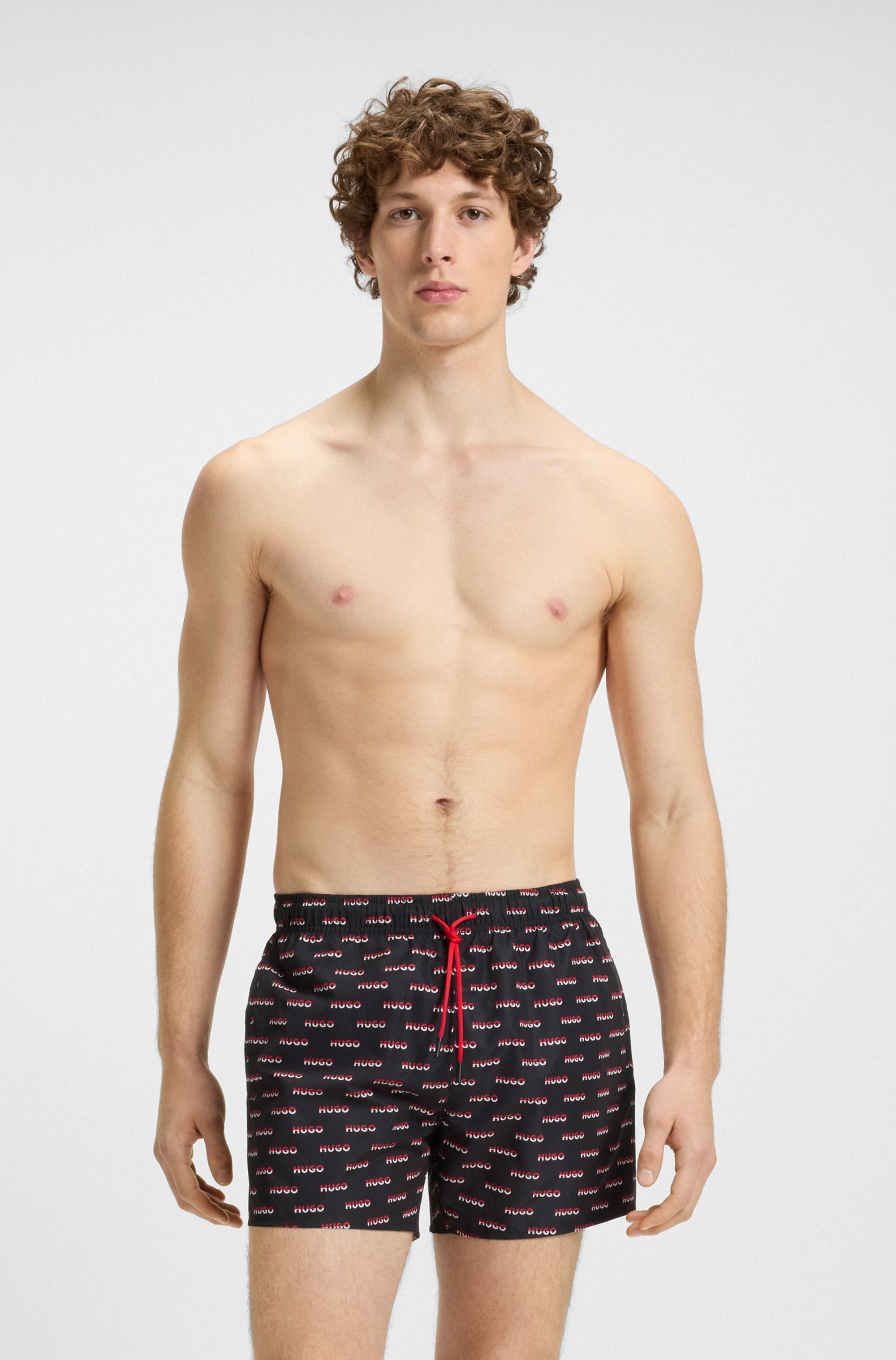 HUGO Underwear Badehose, durchgehender Split-Logo-Print, Verstellbarer Tunnelzug am Bund