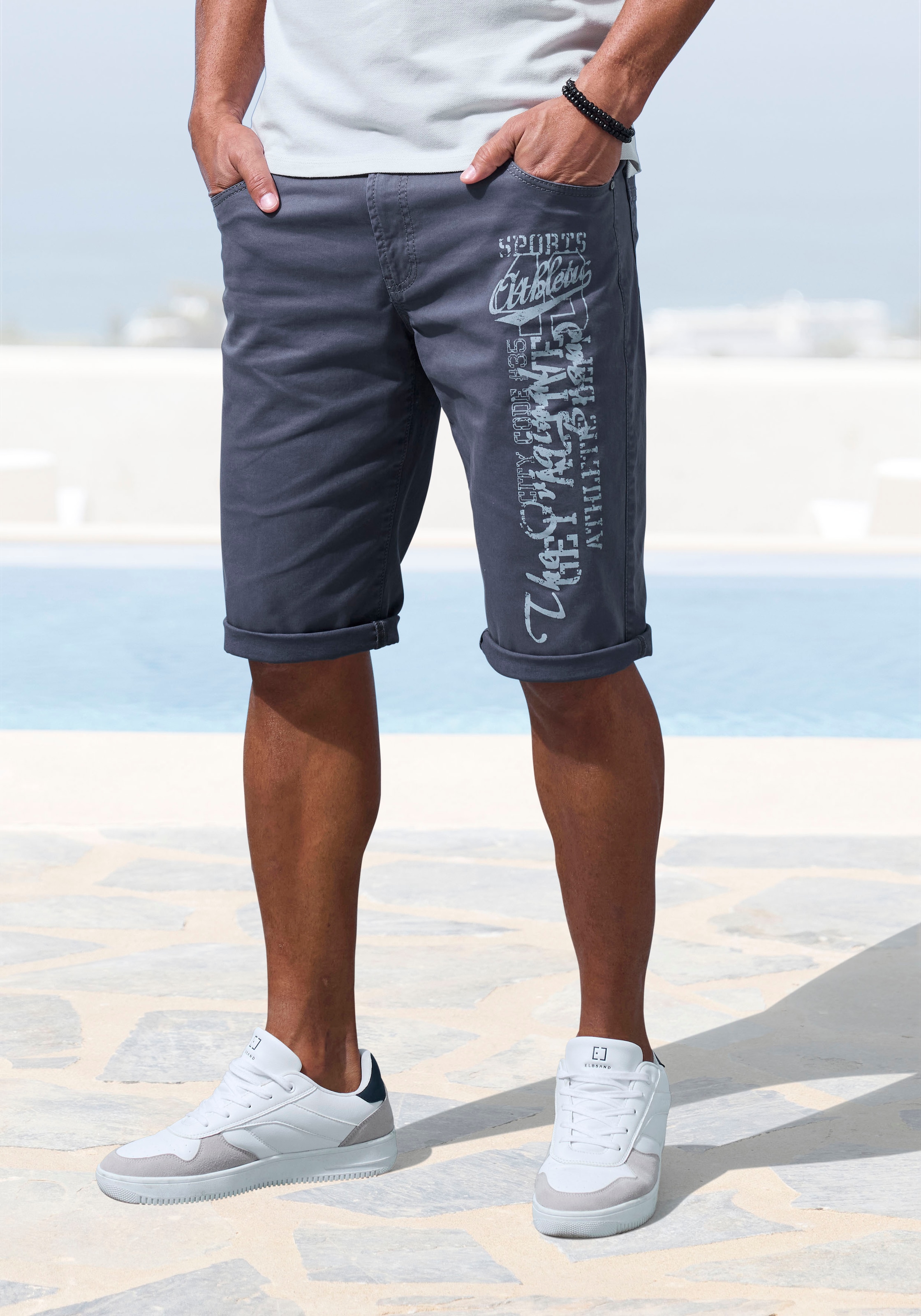 John Devin Bermudas "- bedruckte Sommer Shorts aus elastischer Baumwollmischung" mit großem Druck auf dem Bein, 3/4 Shorts