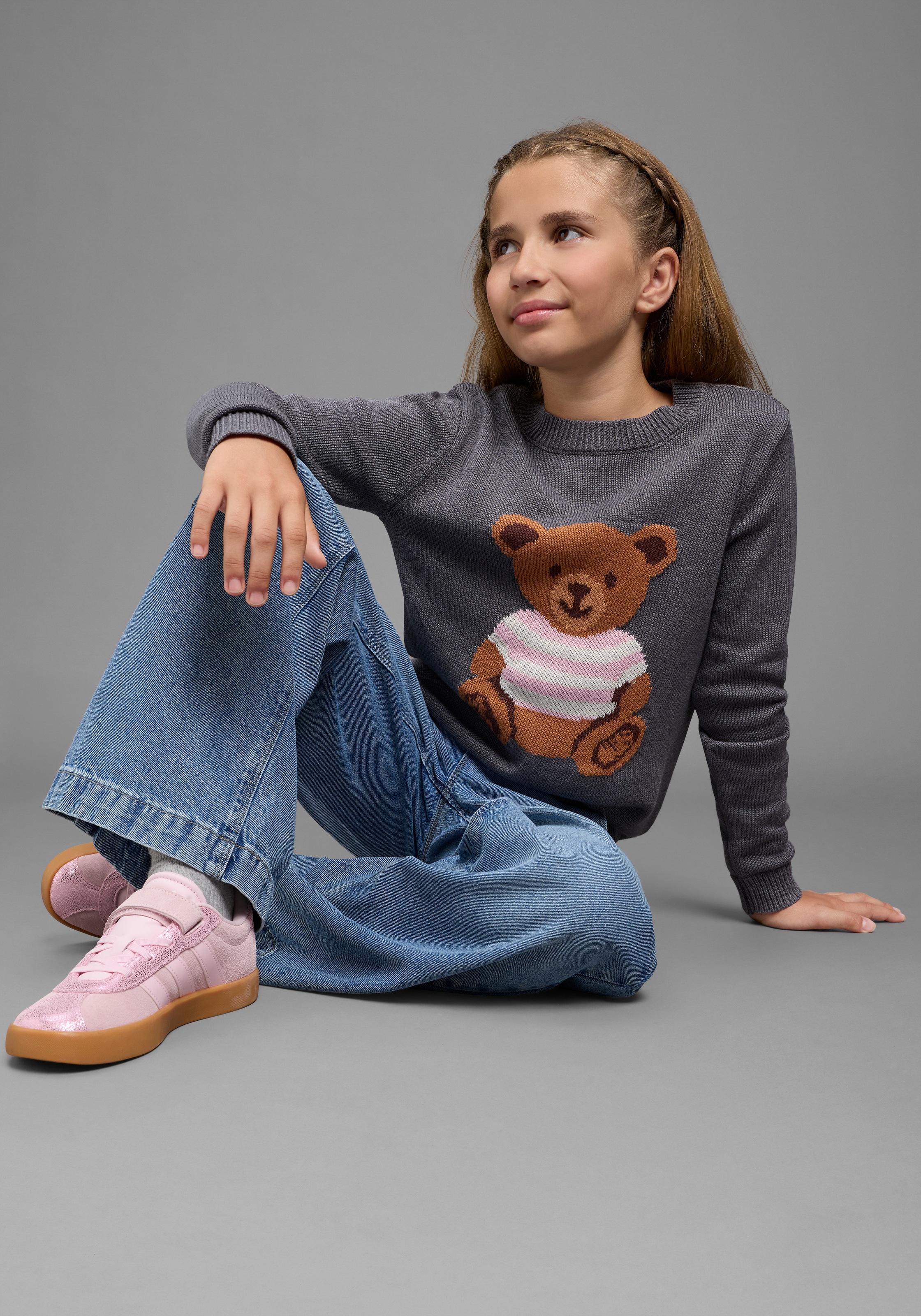 KIDSWORLD Strickpullover »Pullover mit Bär-Design« aufwendiger Jaccquardpulli aus Baumwolle, hüftlange Passform