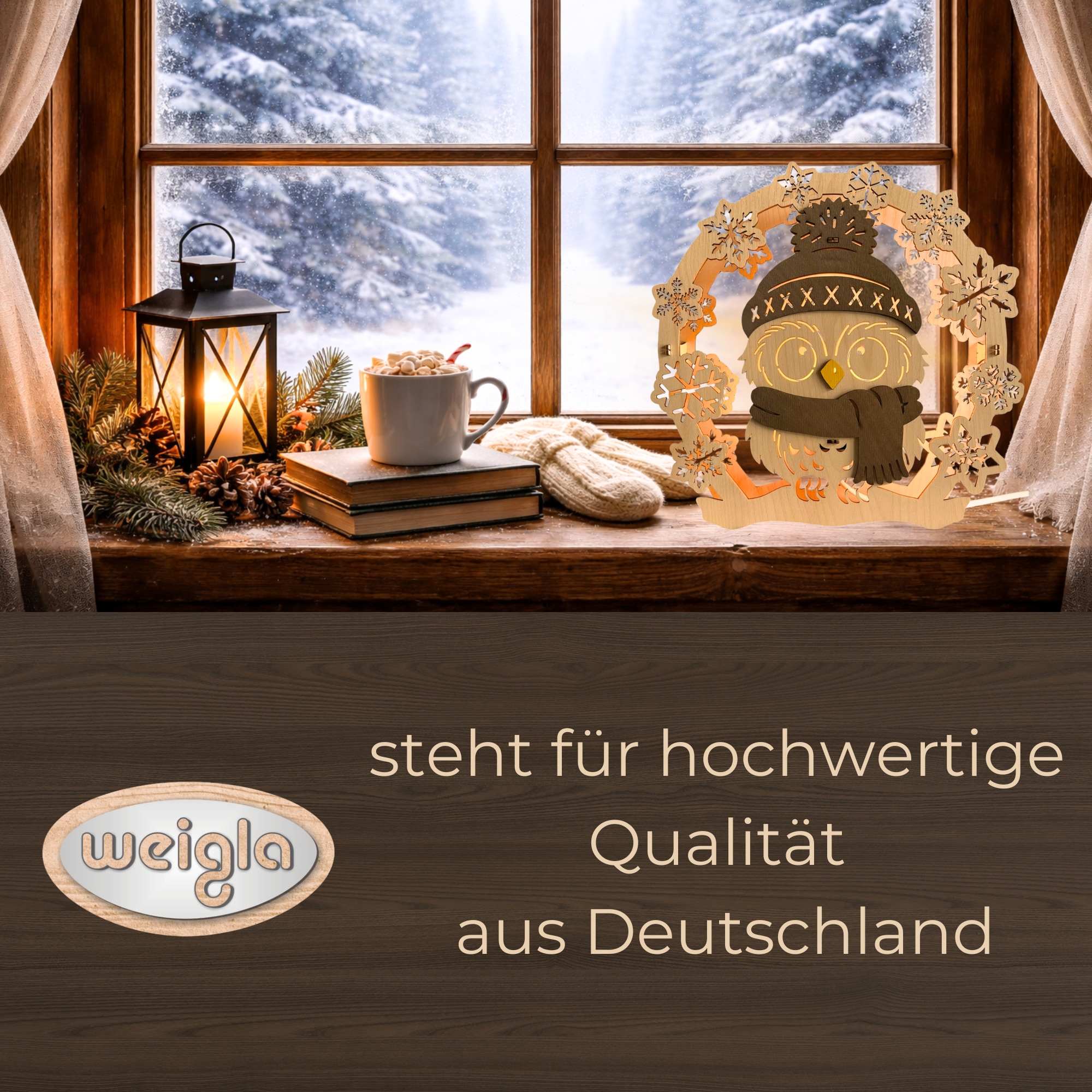 Weigla LED Dekolicht »Wintereule, zum stellen, aus Holz, NATUR-BRAUN« E14 Holzkunst aus dem Erzgebirge