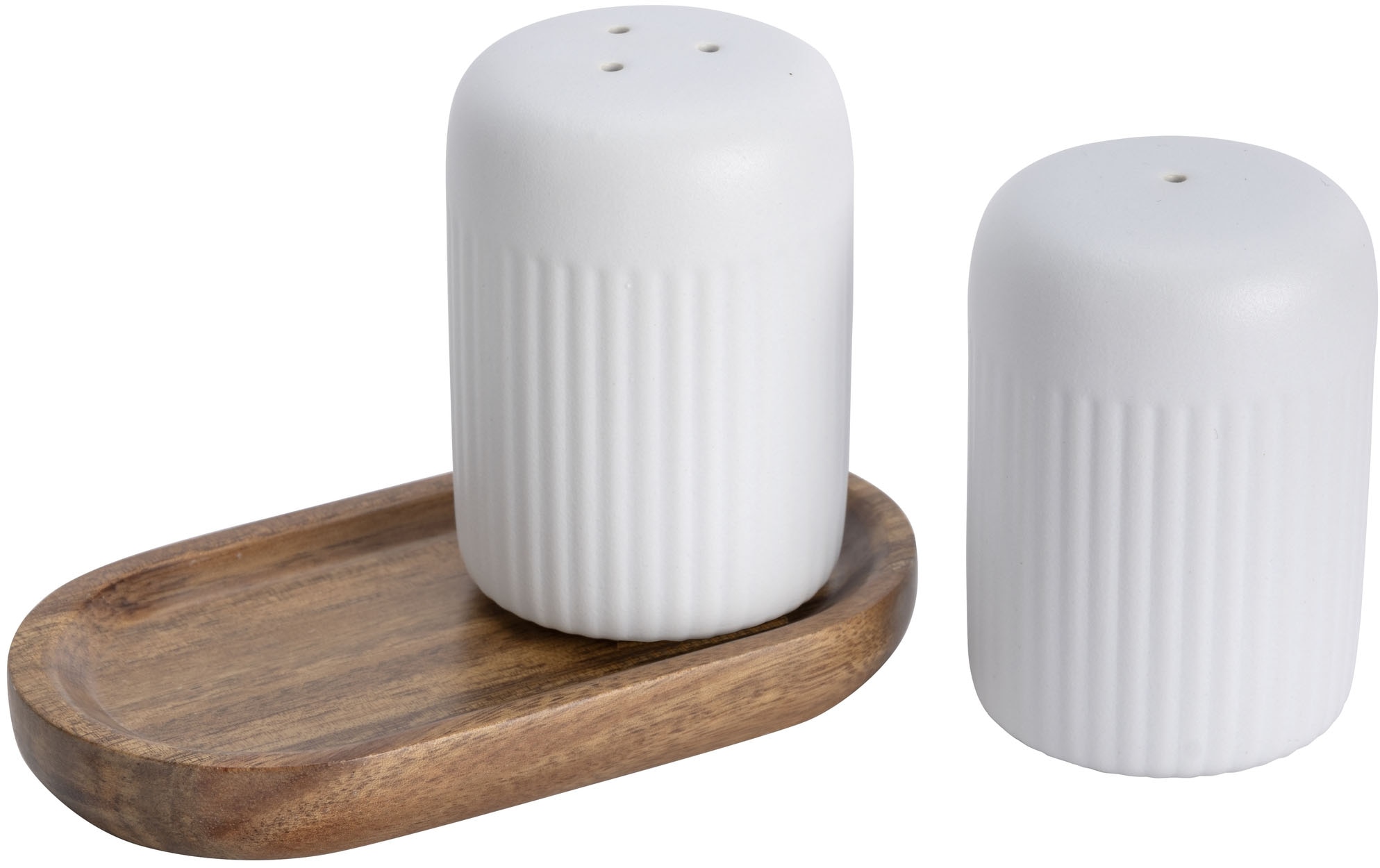 SCHÖNER WOHNEN-Kollektion Salz- / Pfefferstreuer »REFIA« Gewürzstreuer aus Keramik, Tablett aus Akazienholz