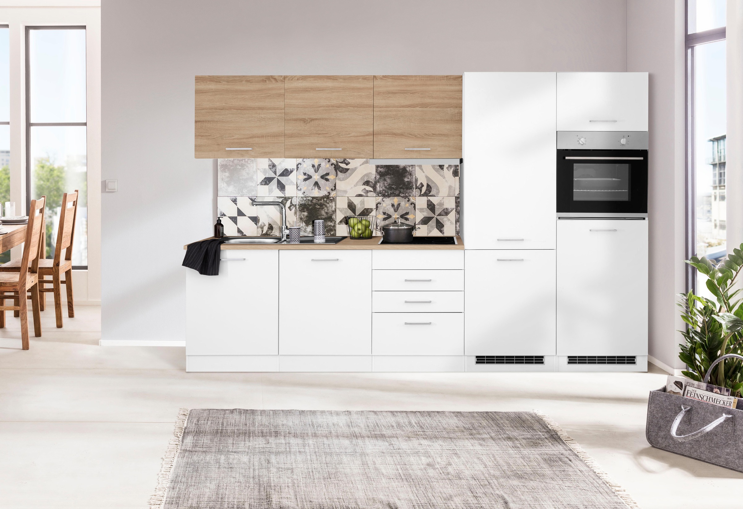 HELD MÖBEL Küchenzeile »Visby«, mit bestellen E-Geräten, Geschirrspüler 300 und BAUR cm, | Kühl/Gefrierkombination mit