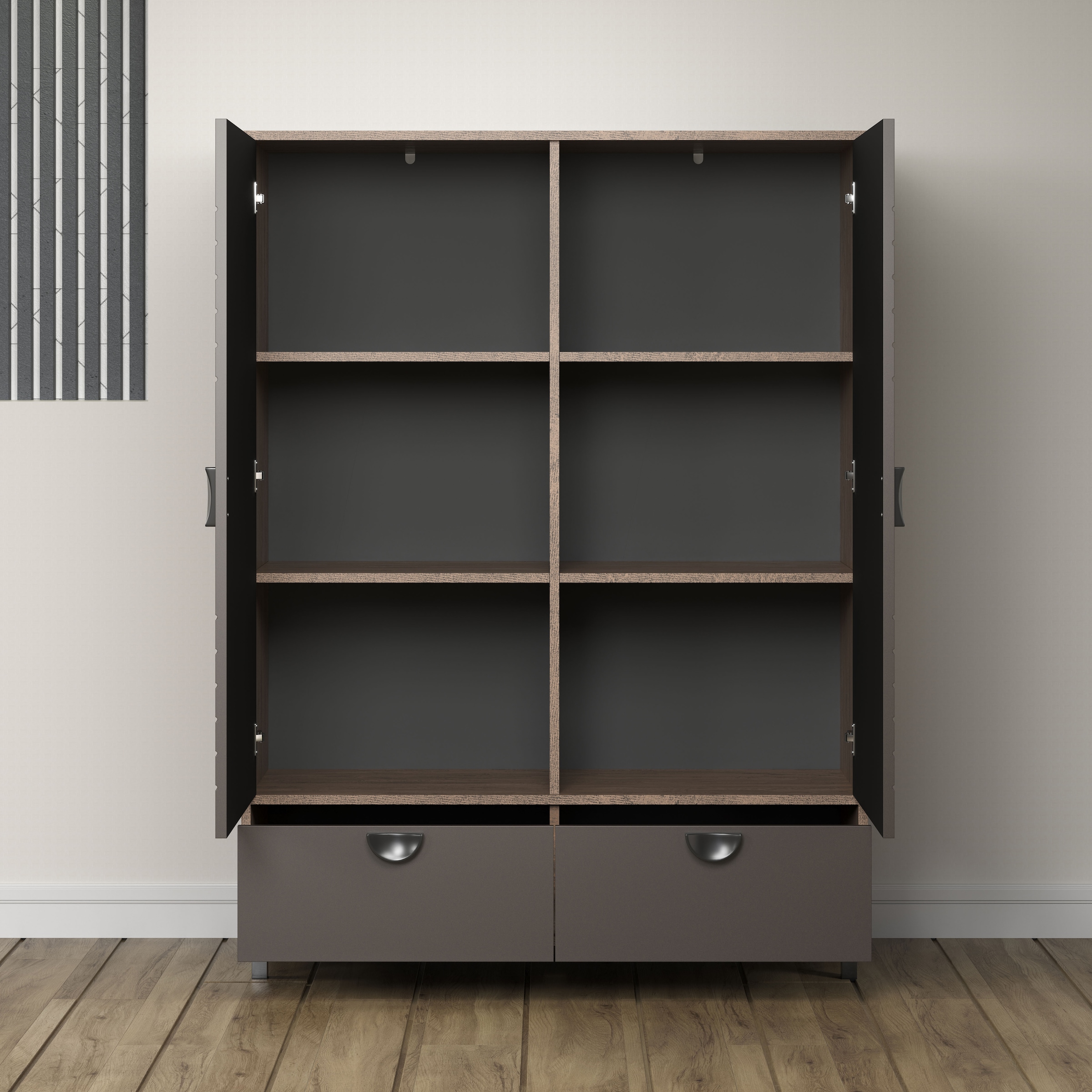 INOSIGN Highboard »Fusion«, (1 St.), Stauraumschrank mit besonderem Kreismuster - (B/T/H) 120/42/163 cm