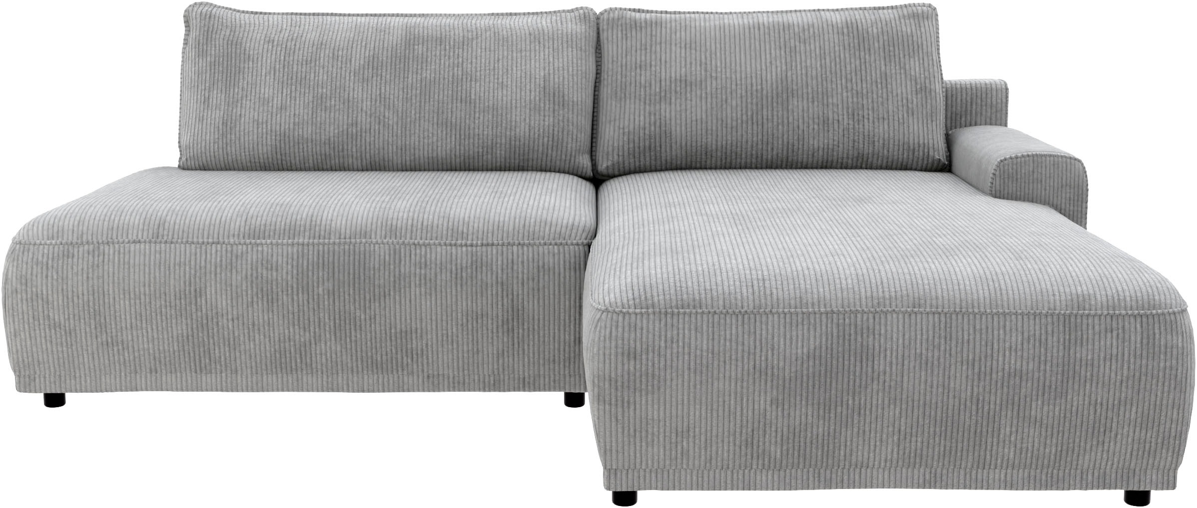 TRENDMANUFAKTUR Ecksofa »Fordon II, Schlafsofa mit Bettkasten, Couch in L-Form, Breite 250 cm«, in Cordstoff HYPER, betongrau, Armlehne rechts