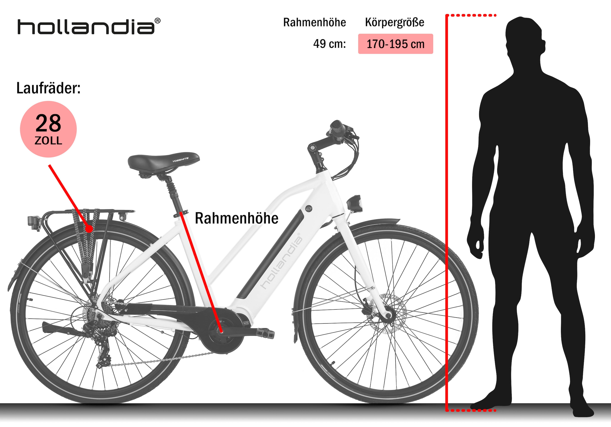 Hollandia »Mantova« 7 Gang Shimano Tourney Schaltwerk Kettenschaltung Mittelmotor 250 W Pedelec, Elektrofahrrad für Damen u. Herren