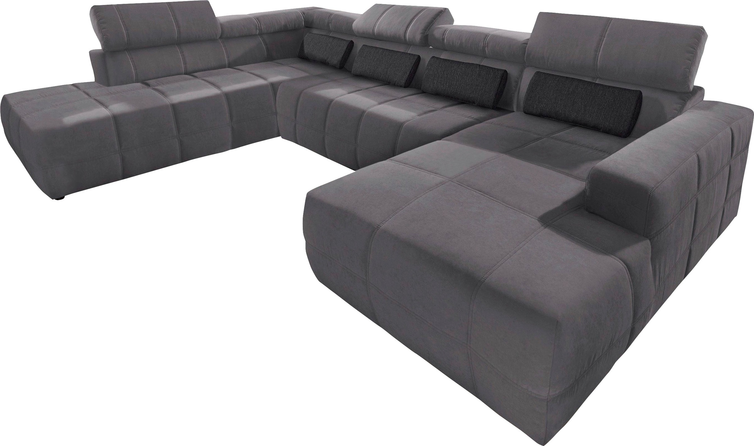 DOMO collection Wohnlandschaft "BRANDON belastbar bis 140 kg/Sitz, 359x228 cm, U-Form" ohne Sitztiefenverstellung, Luxus-Microfaser, dunkelgrau