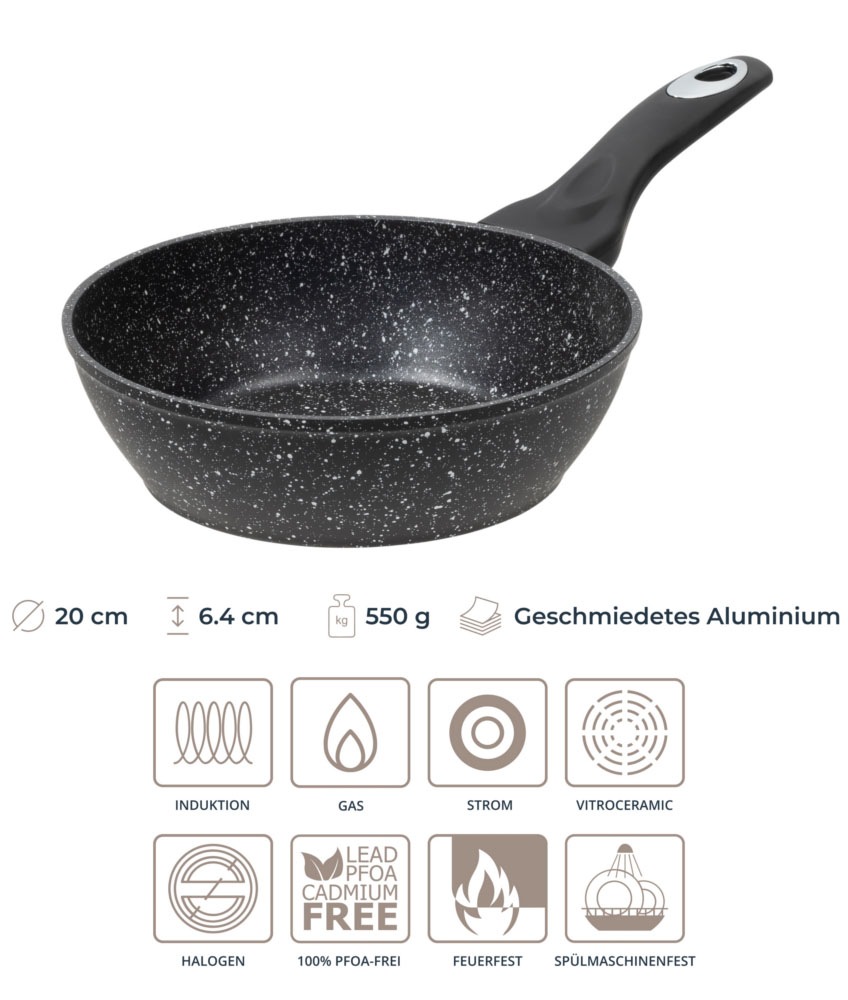 RESTO Kitchenware Bratpfanne »Antlia, tiefe Pfanne mit ergonomischem Soft-Touch-Griff«, Aluminium, (1 tlg.), Marmor-Antihaftbeschichtung, 4-lagig, für alle Herdarten geeignet