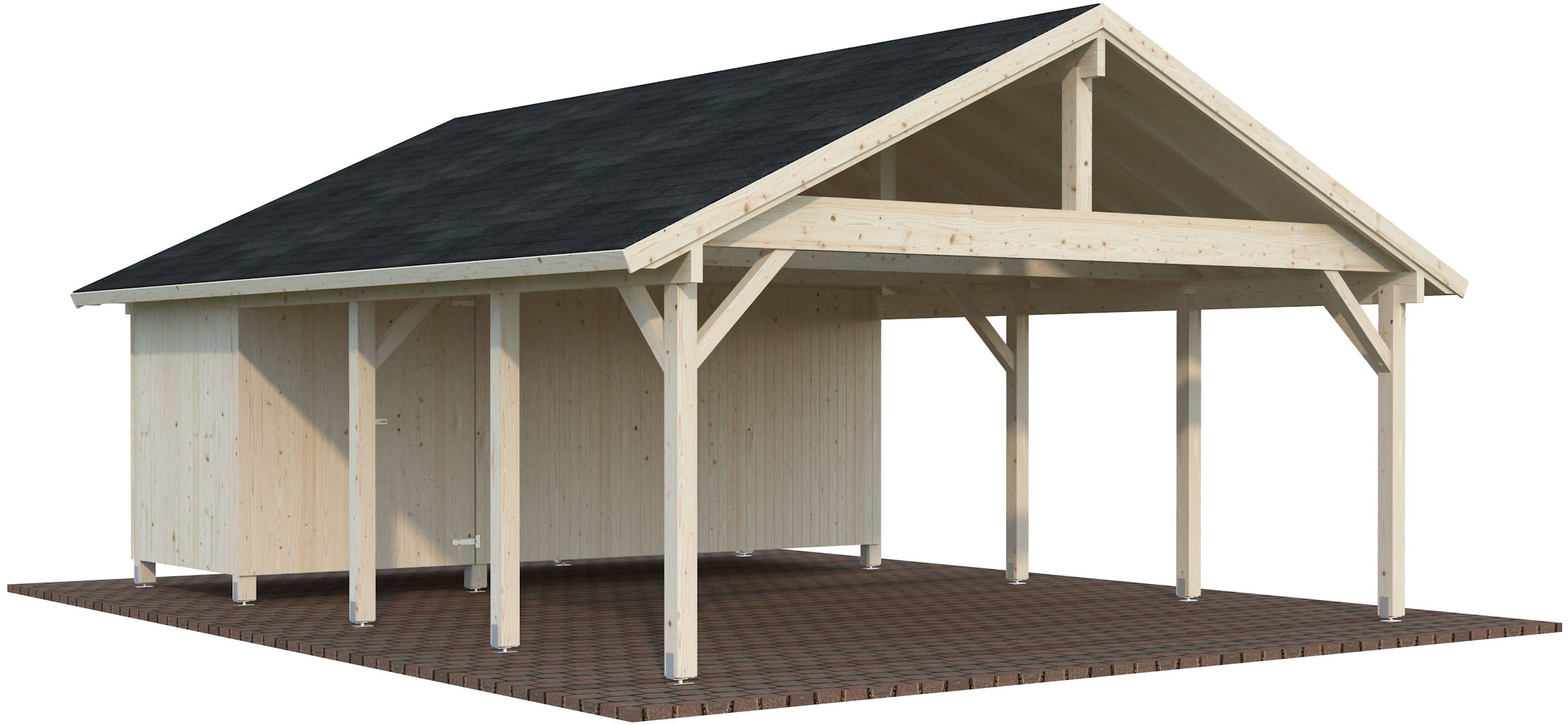 Palmako Doppelcarport »Robert mit Geräteraum« Massivholz 531 cm natur
