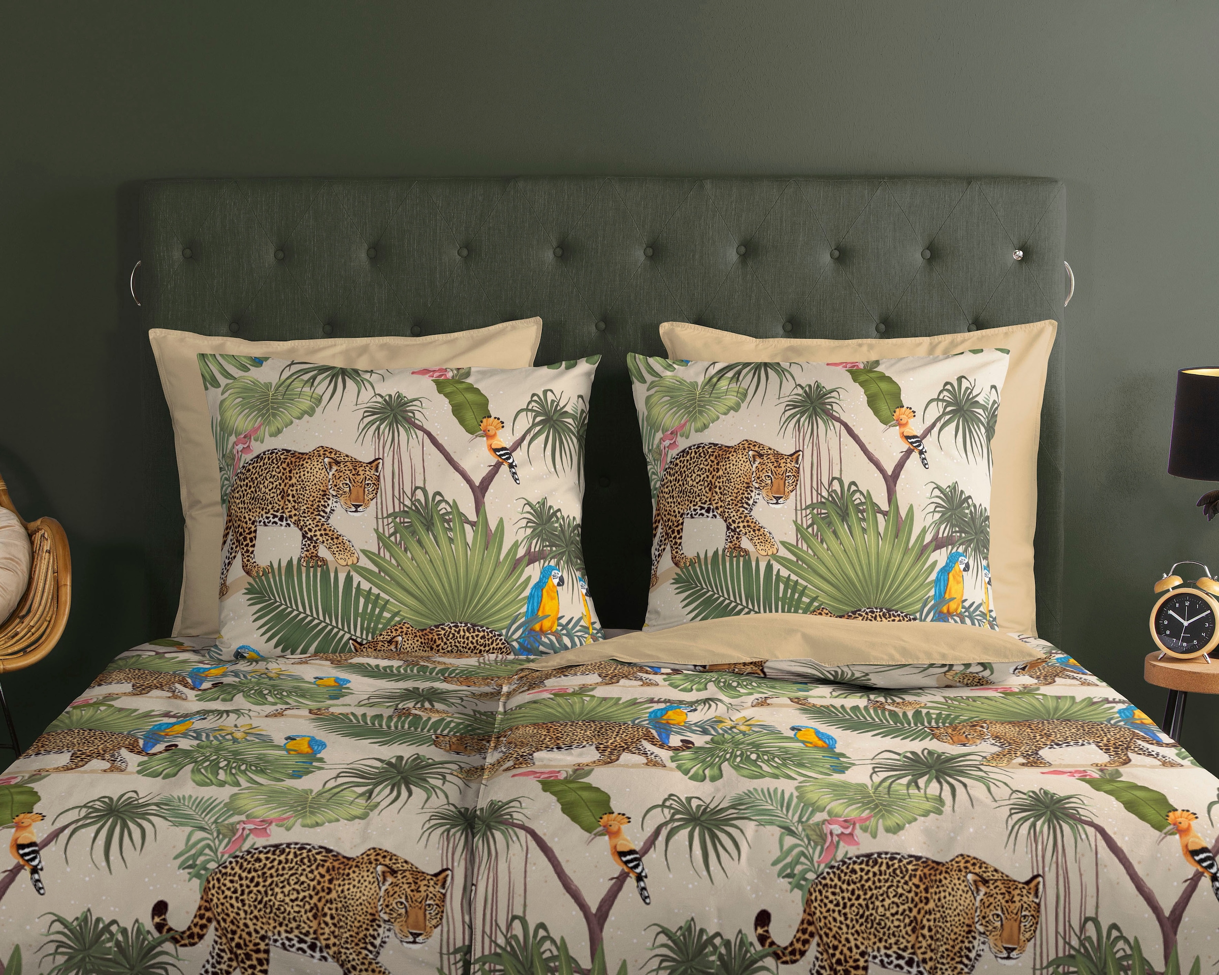 good morning Wendebettwäsche »Tropical«, Baumwolle, Renforcé, 135x200, Reißverschluss, Wendeoptik, Leopard Sand