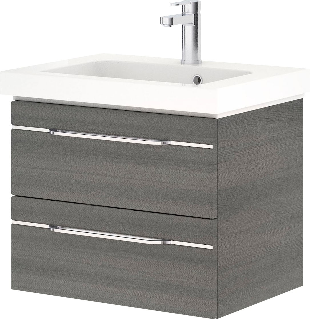 Saphir Badmöbel-Set »Balto Sprint 4-teilig, Mineralmarmor-Waschtisch mit LED-Spiegelschrank«, (5 St.), mit Unterschrank, Midischrank, inkl. Türdämpfer, 4 Türen, 5 Schubladen
