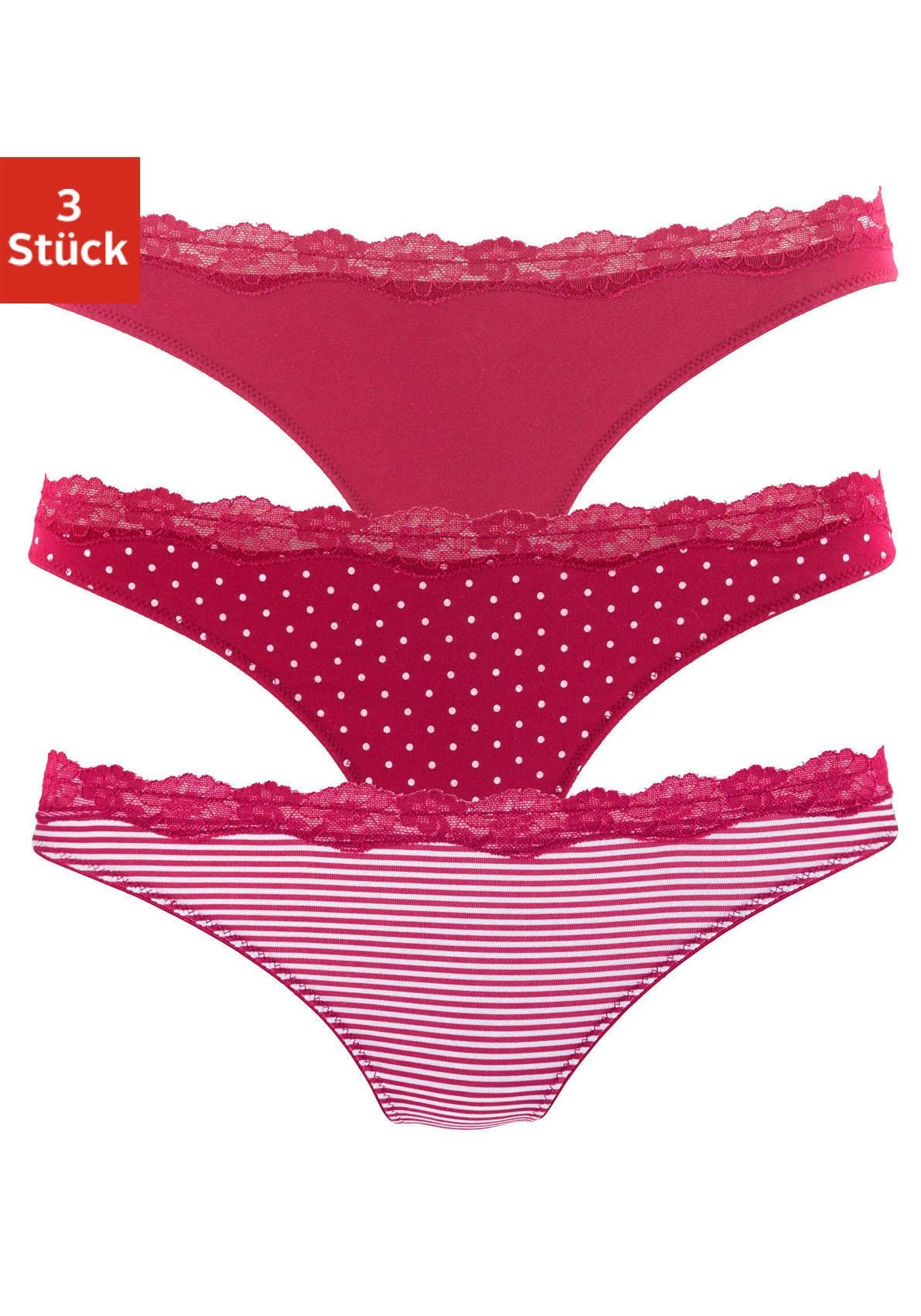 String, aus BAUR (Packung, | St.), Spitze zarter bestellen LASCANA mit 3 elastischer Baumwolle online