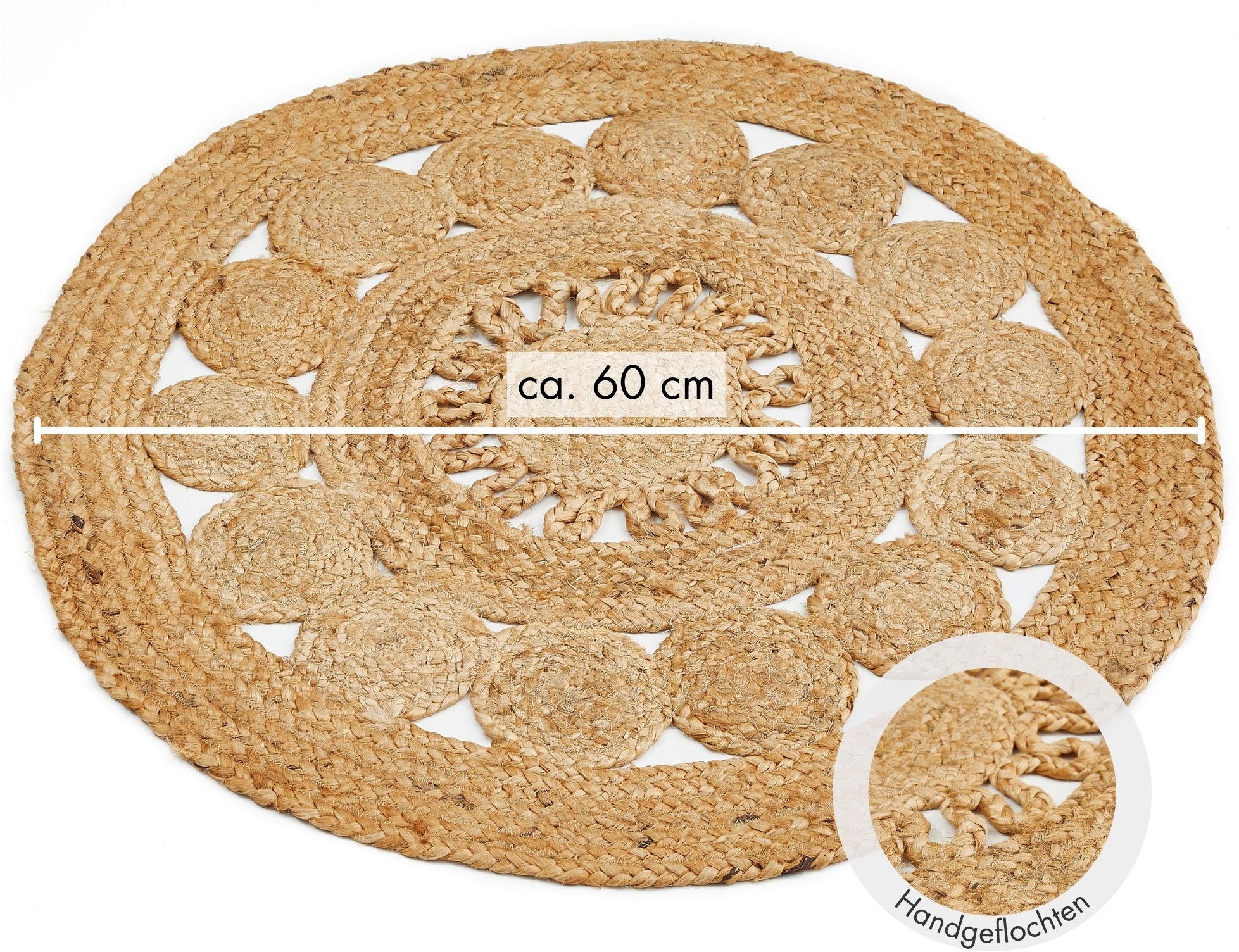 LUXOR living Teppich »Balo« rund 6 mm Höhe Juteteppich, reine Naturfaser, handgeflochten, Flecht Design