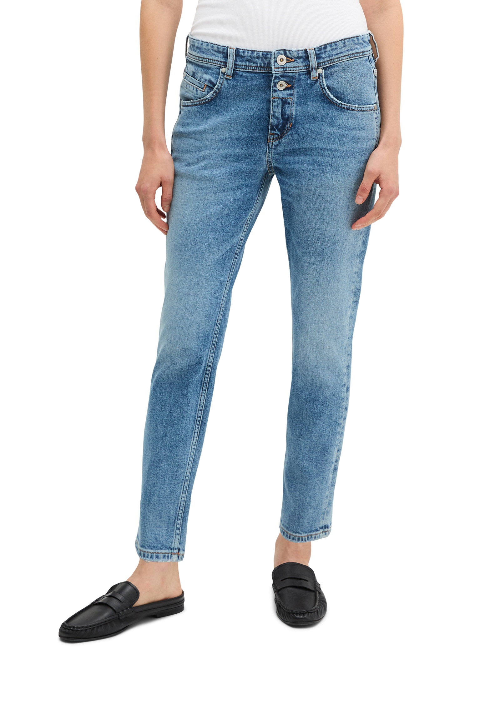 5-Pocket-Jeans MARC O'POLO "aus Bio-Baumwoll-Mix", Damen, Gr. 32, Länge 32, blau (very light blau wash), Obermaterial: 98% Baumwolle, 2% Elasthan, unifarben, loose fit knöchellang, Jeans 5-Pocket-Jeans 3