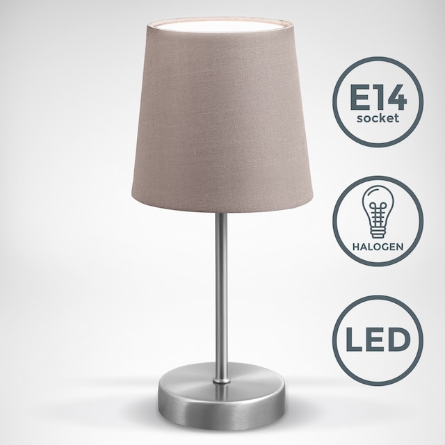 B.K.Licht Tischleuchte, 1 flammig-flammig, LED Nachttischlampe mit Schalter  E14 IP20 Stoff taupe matt-nickel | BAUR