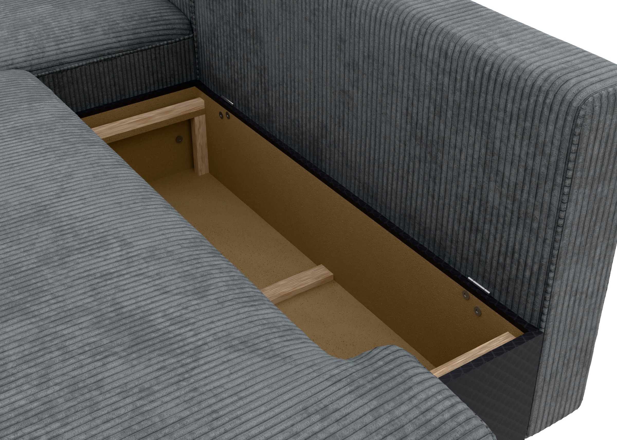 TRENDMANUFAKTUR Ecksofa »Fordon II, Schlafsofa mit Bettkasten, Couch in L-Form, Breite 250 cm«, in Cordstoff HYPER, dunkelgrau, Armlehne links