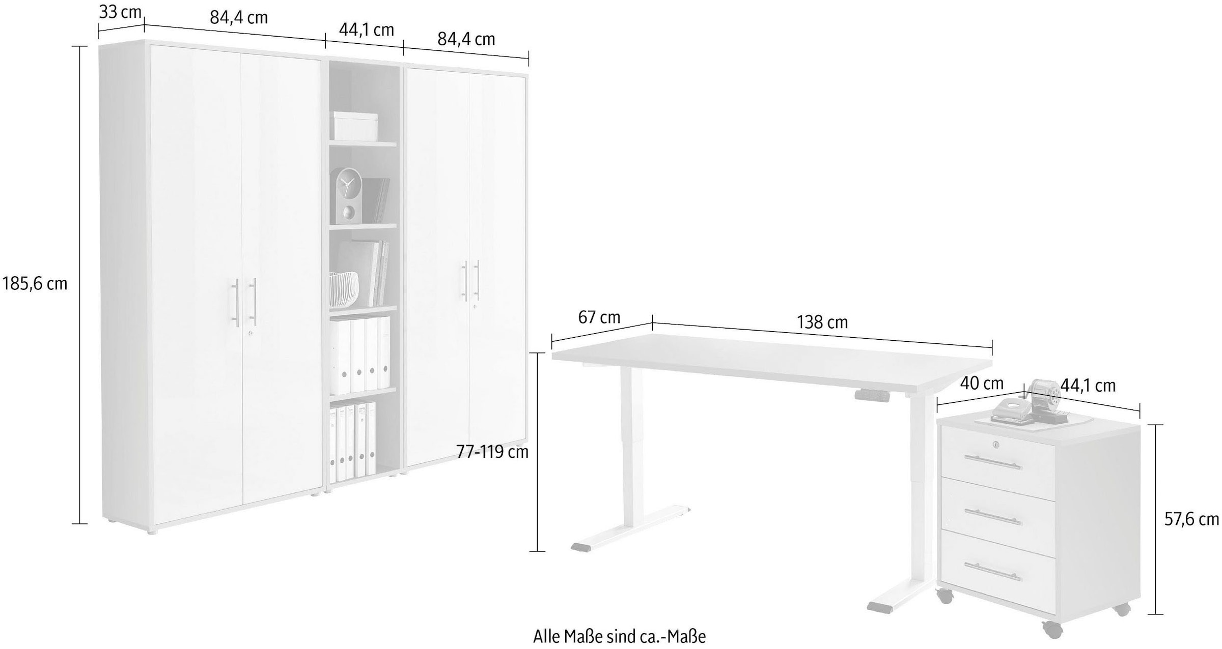 BMG Möbel Büromöbel-Set »Tabor«, (Set, 5 tlg.), mit elektrisch höhenverstellbarem Schreibtisch