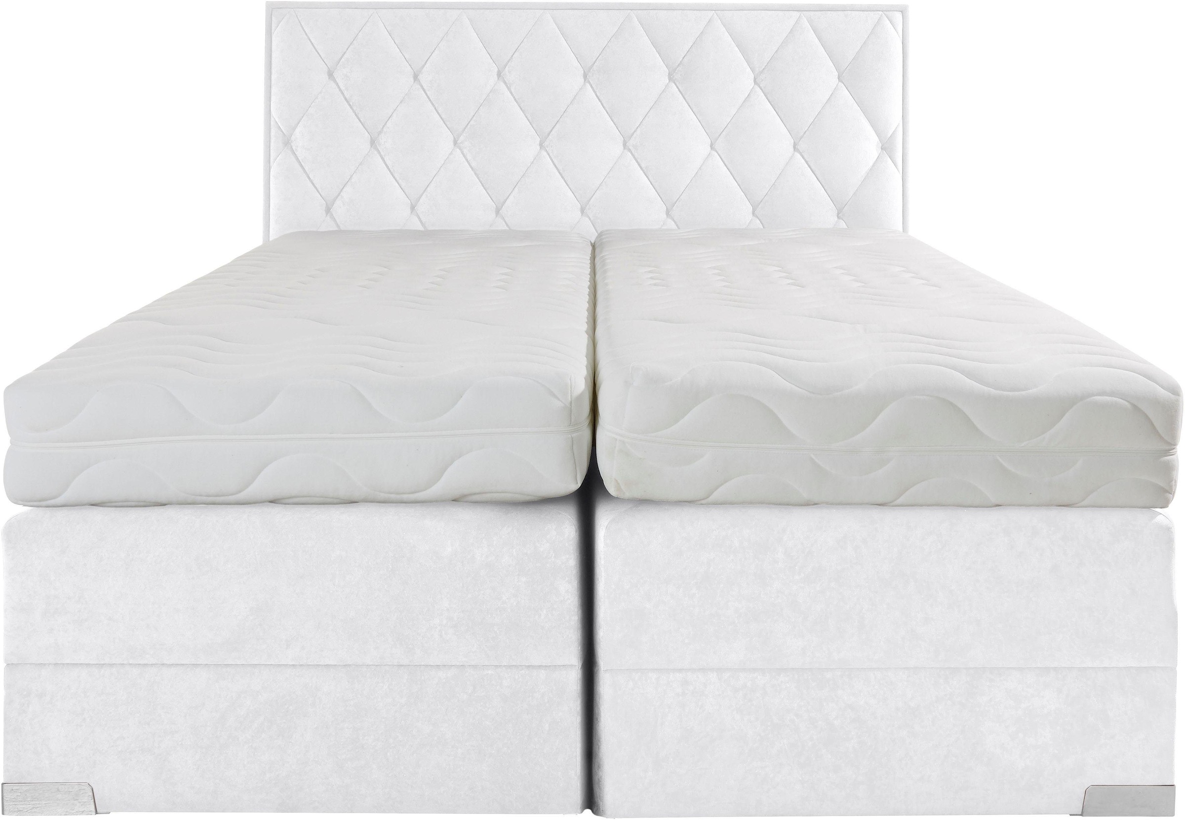 Boxspringbett, weiß, B:190cm L:212cm, Bezug der Obermatratze: 100% Polyester, Bezug abnehm- und waschbar bis 60C;Unterbox und Kopfteil: Microvelours-Bezug (100% Polyester), WESTFALIA SCHLAFKOMFORT, Komplettbetten, Boxspringbett 3
