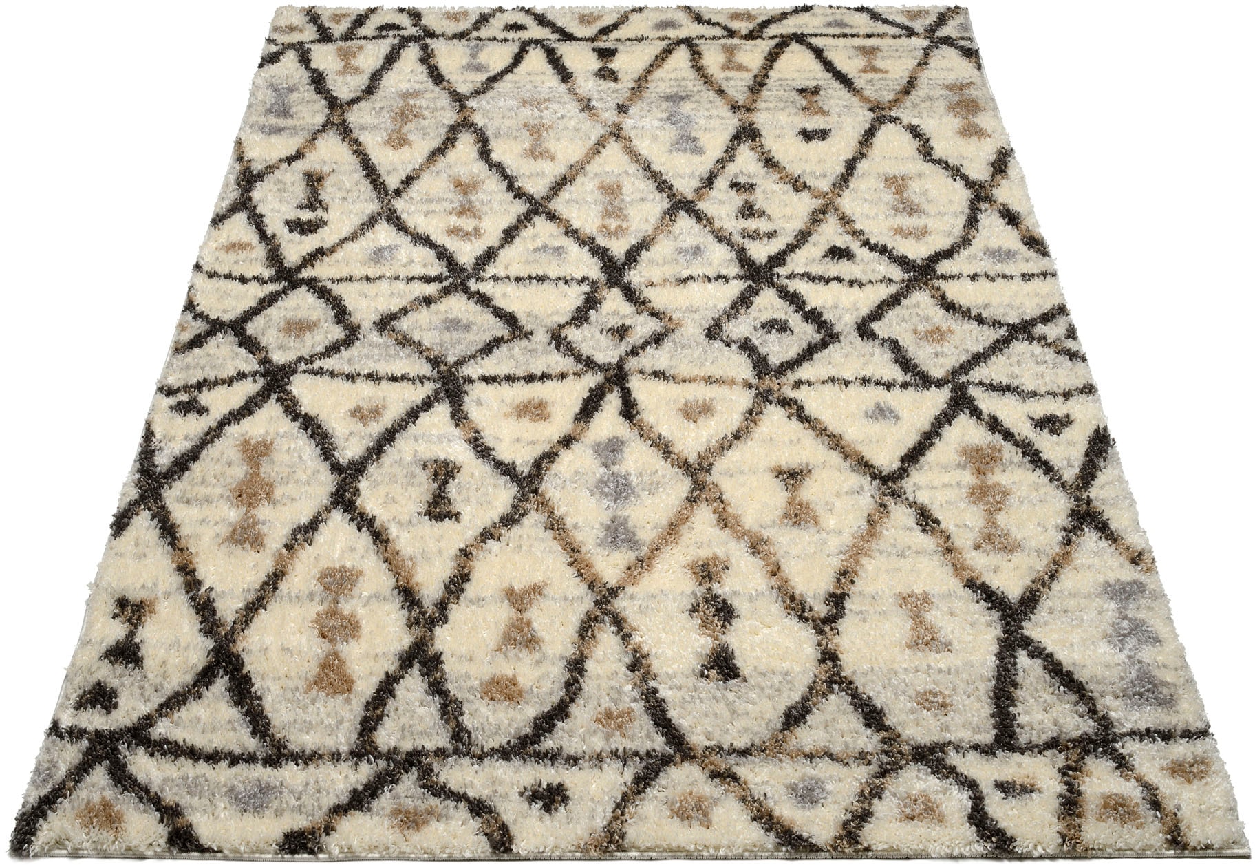 Teppich "MAROK", braun (creme, braun), B:80cm H:12mm L:150cm, Polyester, GALLERY M BRANDED BY MUSTERRING, Teppiche, Teppich, moderner Kurzflor, grafisches Dessin, Wohnzimmer