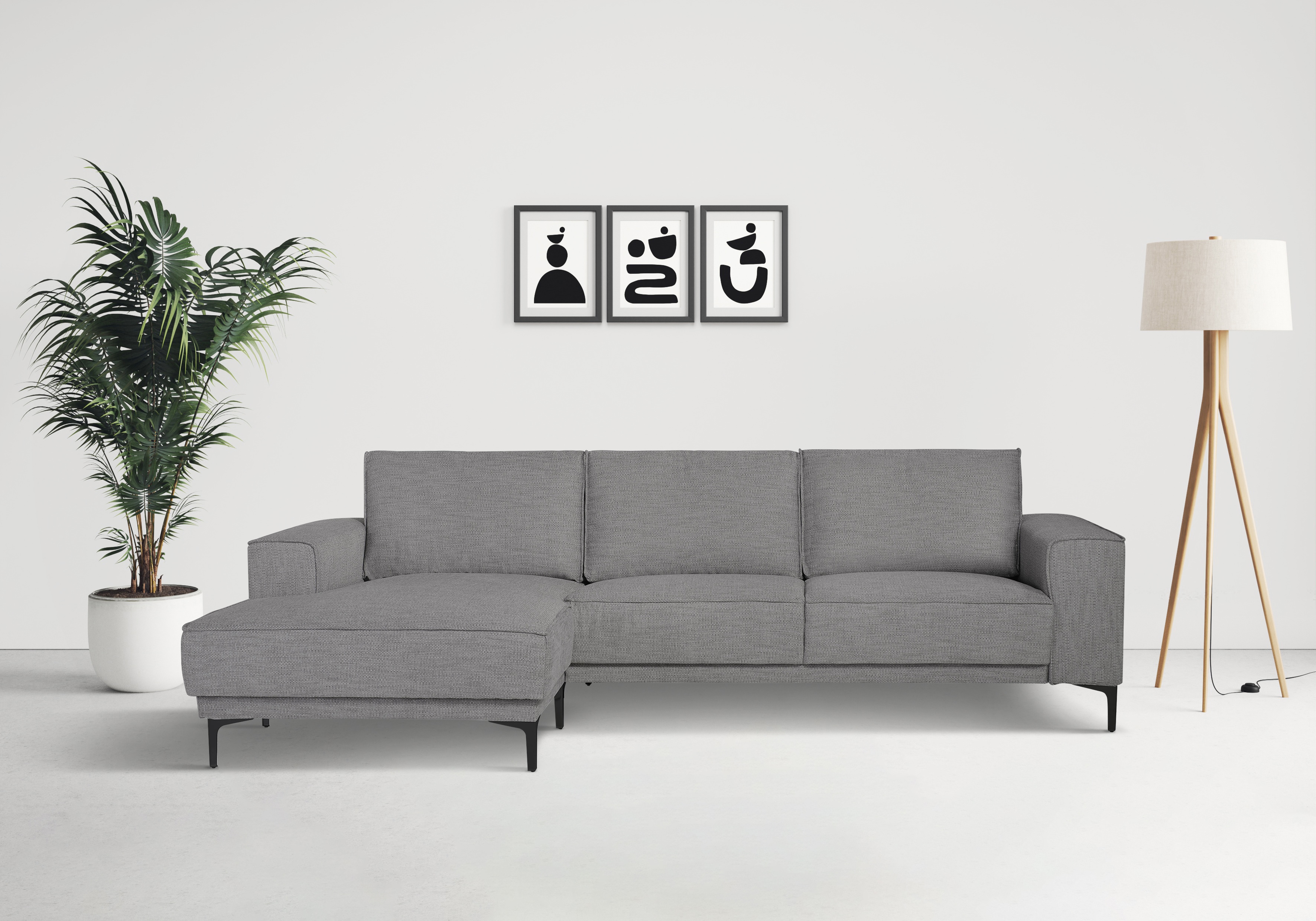 OTTO home Ecksofa "OLAND Flachgewebe L-Form, B: 280 cm, Skandi-Design" L-Form, 280 cm, Wellenunterfederung, Skandi-Design, Metallfüße