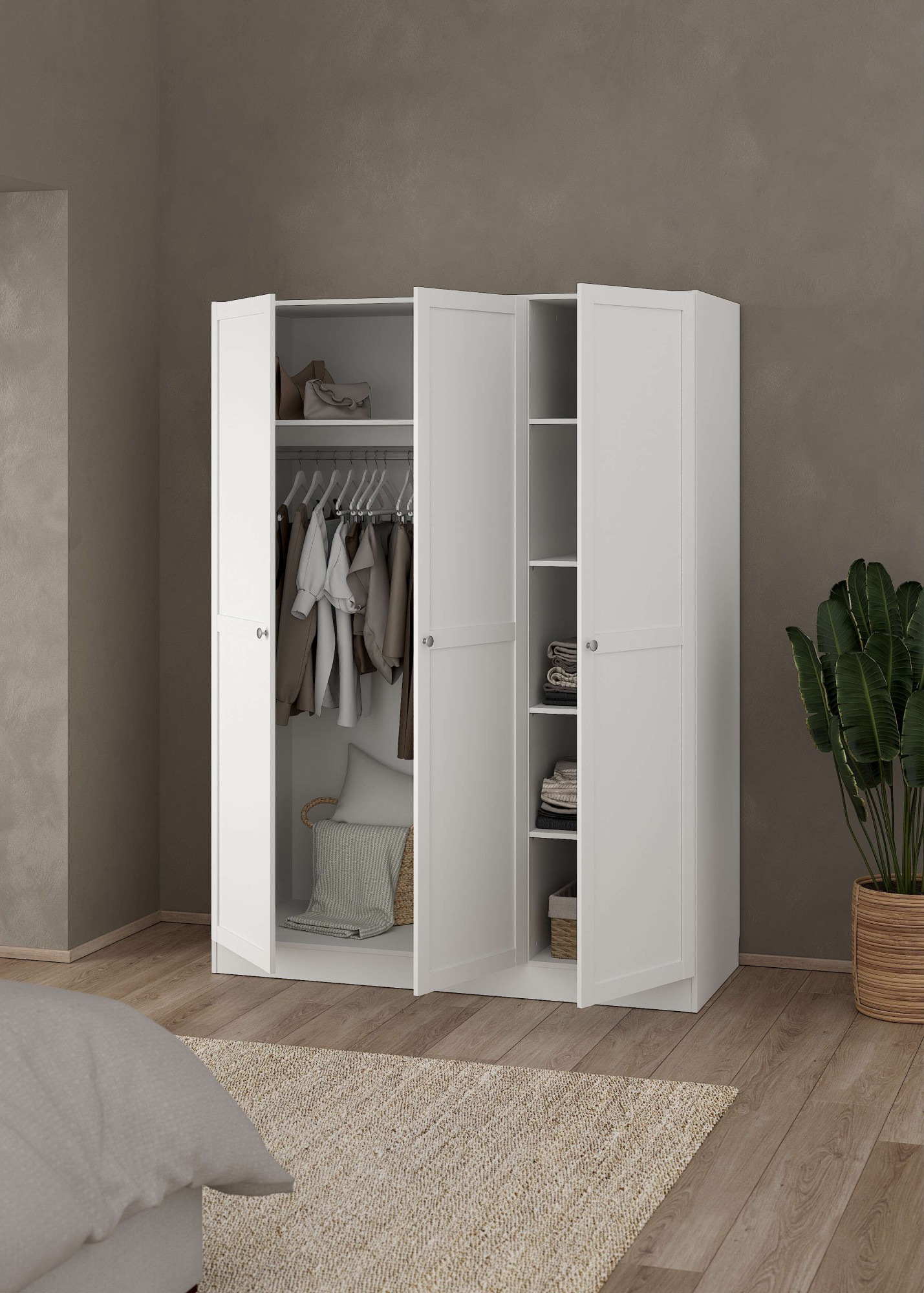 Home affaire Kleiderschrank »Billund Aufbewahrung Kasten Schrank Stauraum«, mit Rahmentüren, Einlegeböden, 1 Kleiderstange, B: 147 oder 195 cm