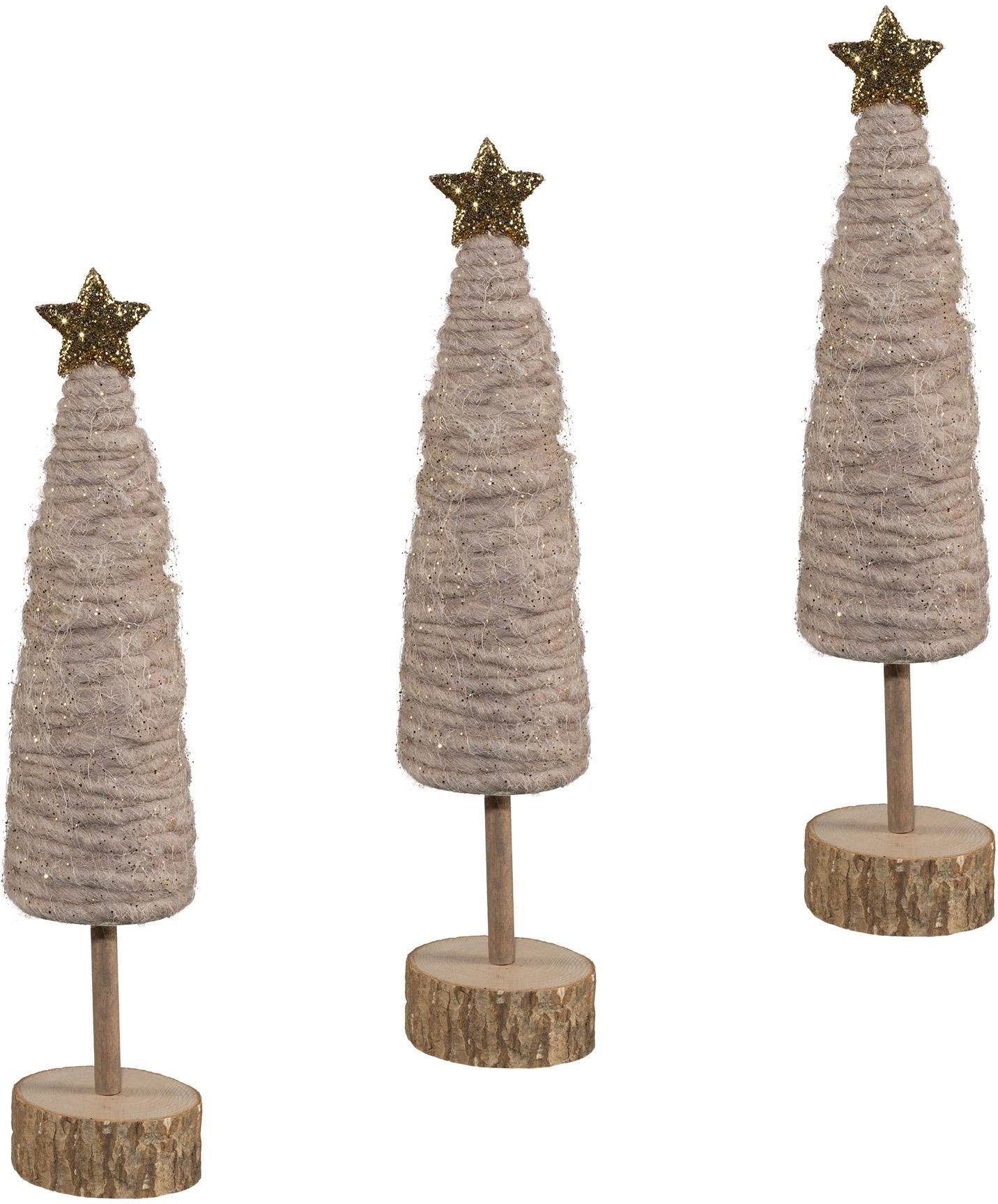Creativ deco Dekobaum »Weihnachtsdeko«, aus Holz und Wolle, Höhe je ca. 25  cm bestellen | BAUR