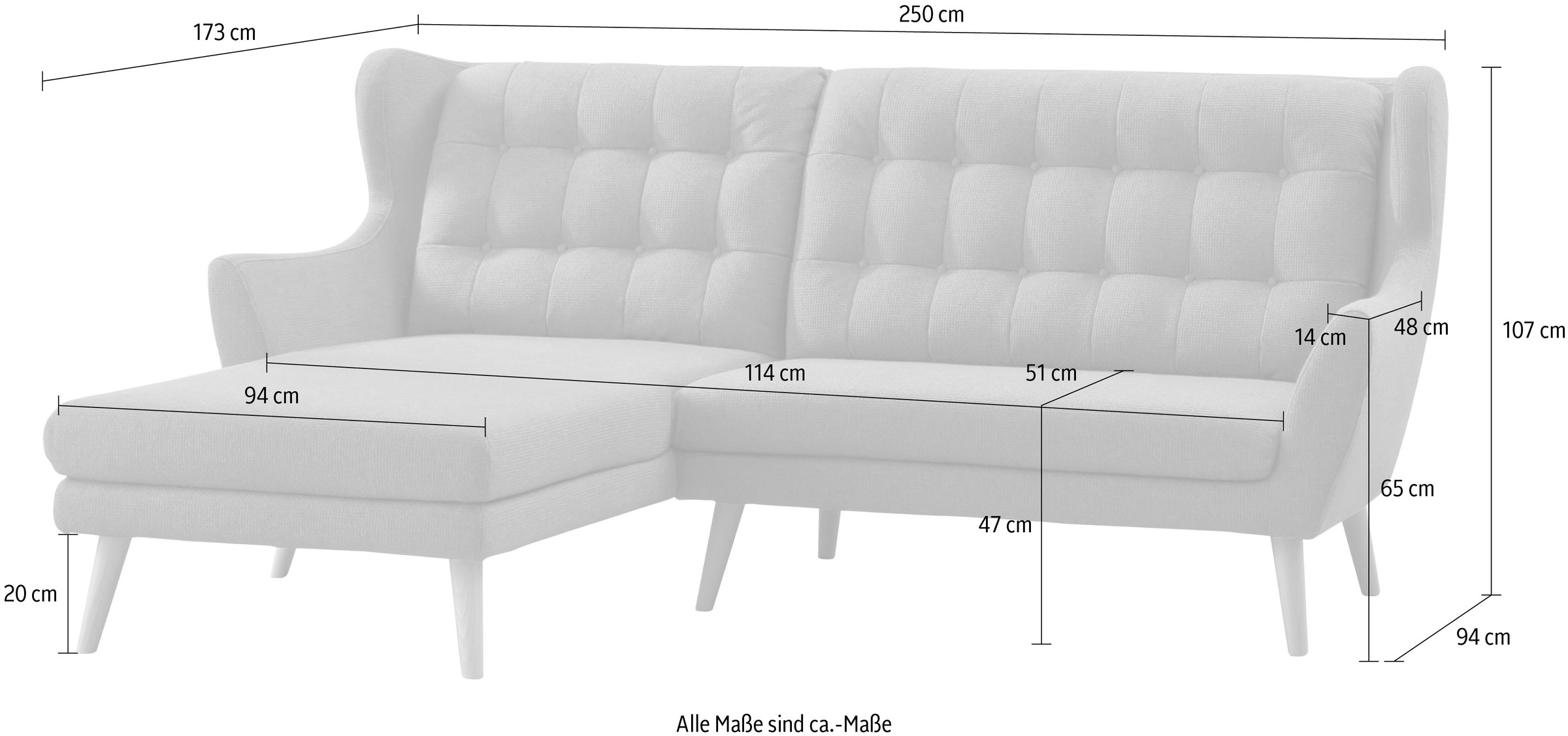 Leonique Ecksofa »Louanne, L-Form«, mit Holzfüßen