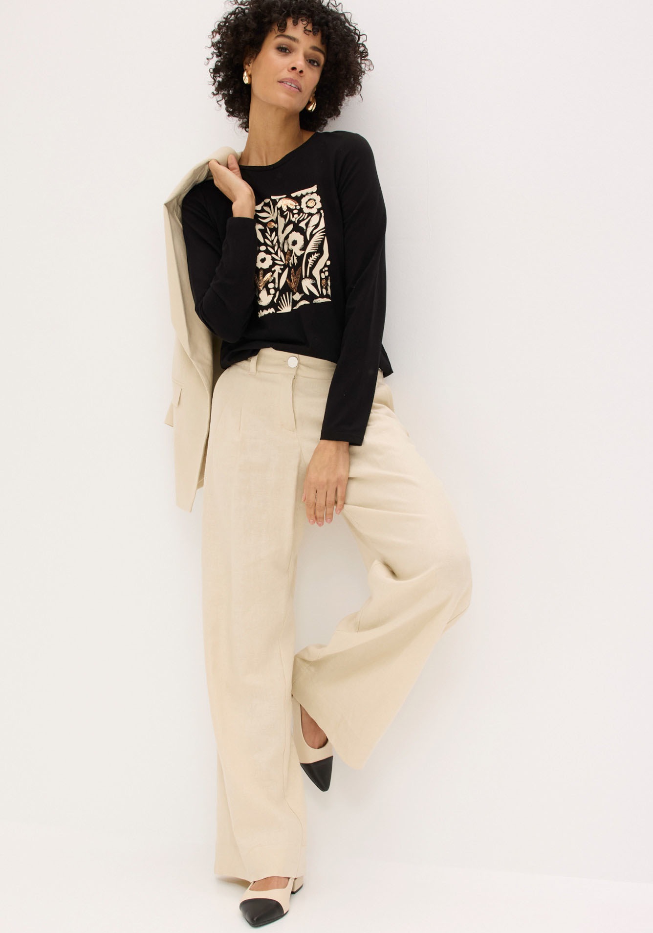 bonprix Langarmshirt Slim fit, Langarm, Druck mit Pailletten, für Frühling und Sommer