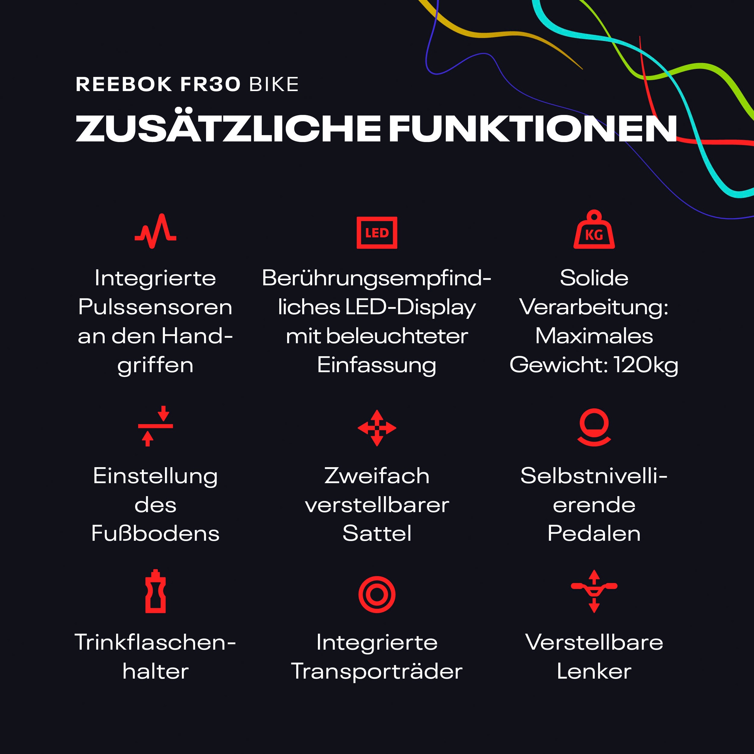 Reebok Ergometer »FR30«, (mit Tablet-Halterung), Schwungmasse ca. 9 kg, 32 Widerstandsstufen