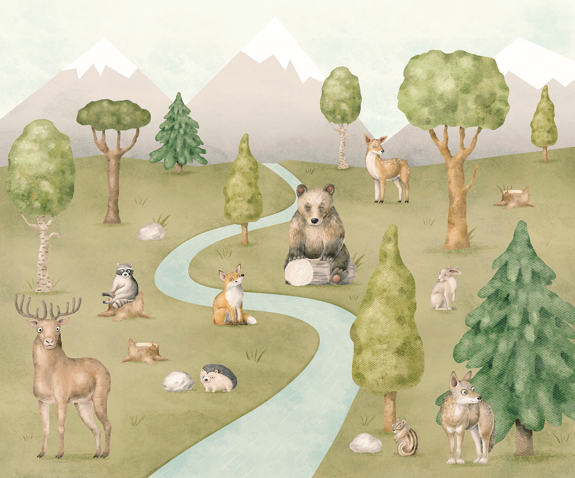 Komar Fototapete »Digitaldruck Vlies -  Neighbor-wood Meetings - Größe 300 x 250 cm« bedruckt glatt Wohnzimmer, Schlafzimmer