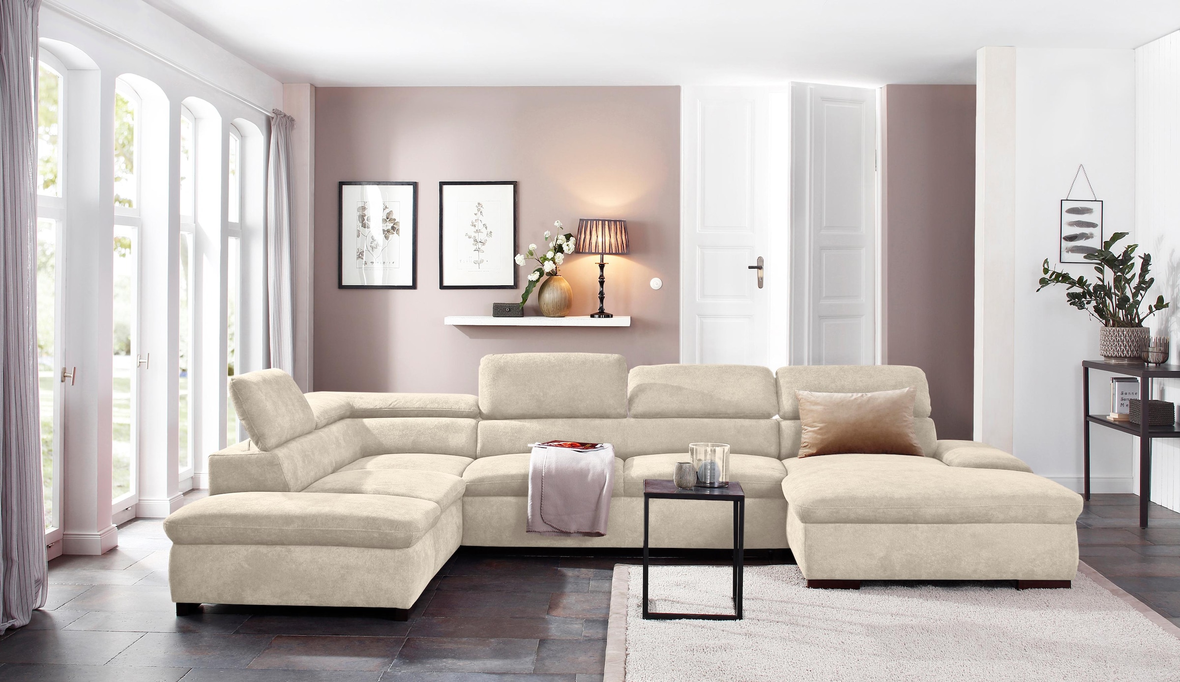 OTTO home Wohnlandschaft "Alberto U-Form, B: 350 cm, mit Kopfteilverstellung, XXL-Sofa" optional mit Schlaffunktion, Couch mit Lederoption