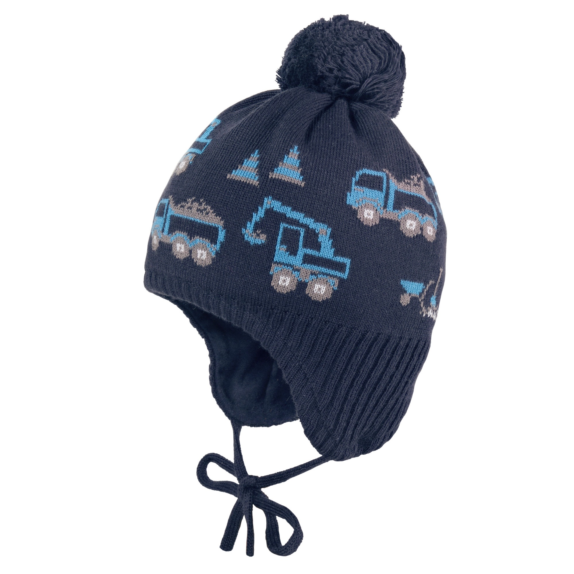 MAXIMO Jungen Strickmütze, blau, Gr. 53, mehrfarbig, Strick, Baumwolle, Mützen, Baumwolle, gefüttert, zum Binden, Bommel