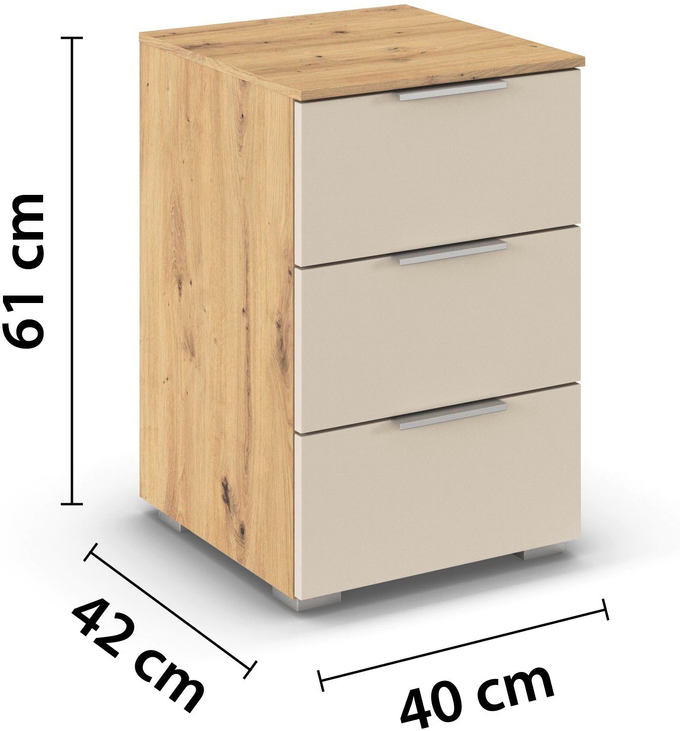 OTTO home Nachtkommode »Nachttisch Nachtkonsole AGORDO in Dekor- oder Hochglanzfront« in zwei Griff-Farben, Breite 40 cm,  mit 3 geräumigen Schubladen für viel Stauraum MADE IN GERMANY