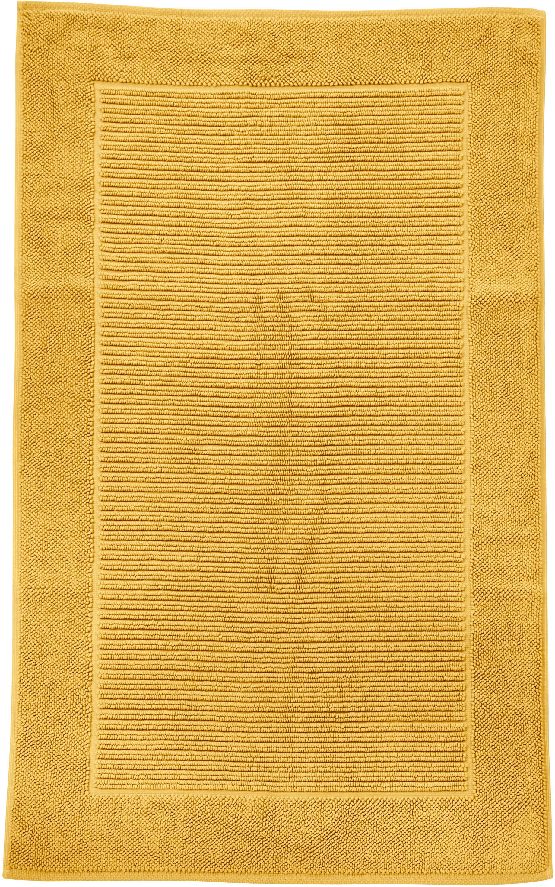 Badematte DONE., H:10mm, gold, Baumwolle, Badematten, "Damian", Badteppich, Uni-Farben, mit Bordüre, Hoch-Tief Effekt, reine Baumwolle