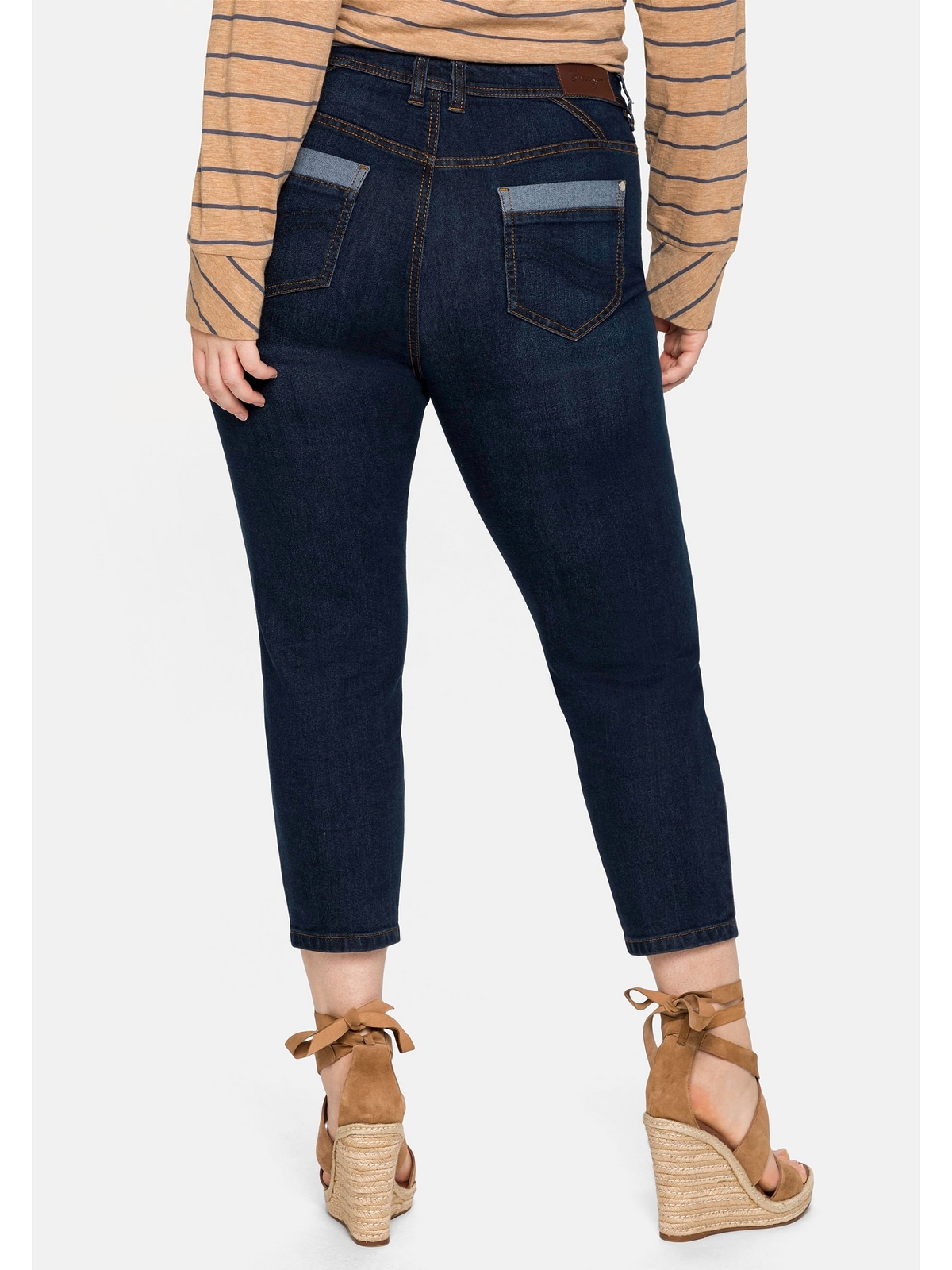 Sheego Stretch-Jeans »Große Größen«, mit bestellen 7/8-Länge, | für BAUR vorn in Stickerei
