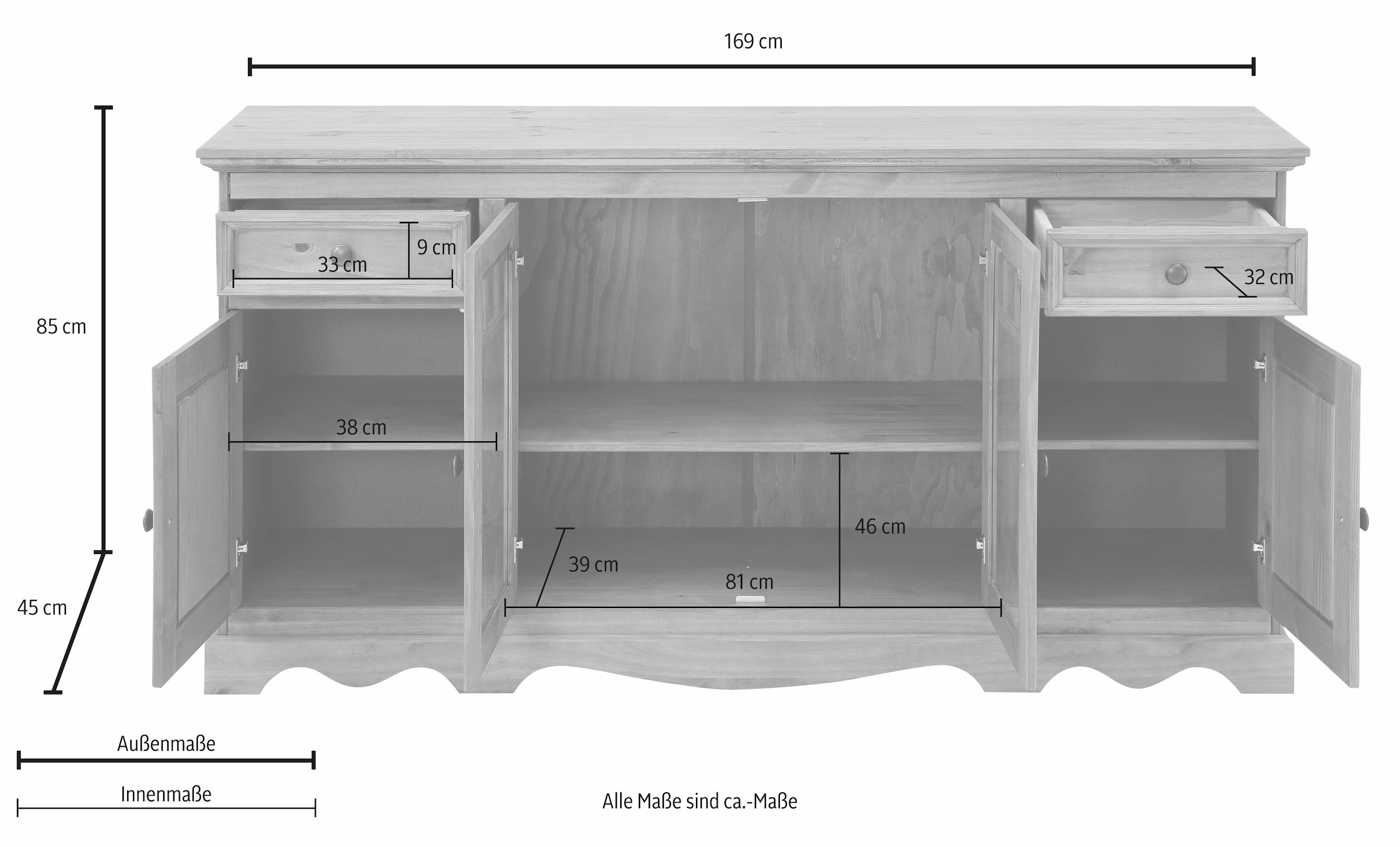Home affaire Sideboard »Melissa«, Kommode, Breite 169 cm
