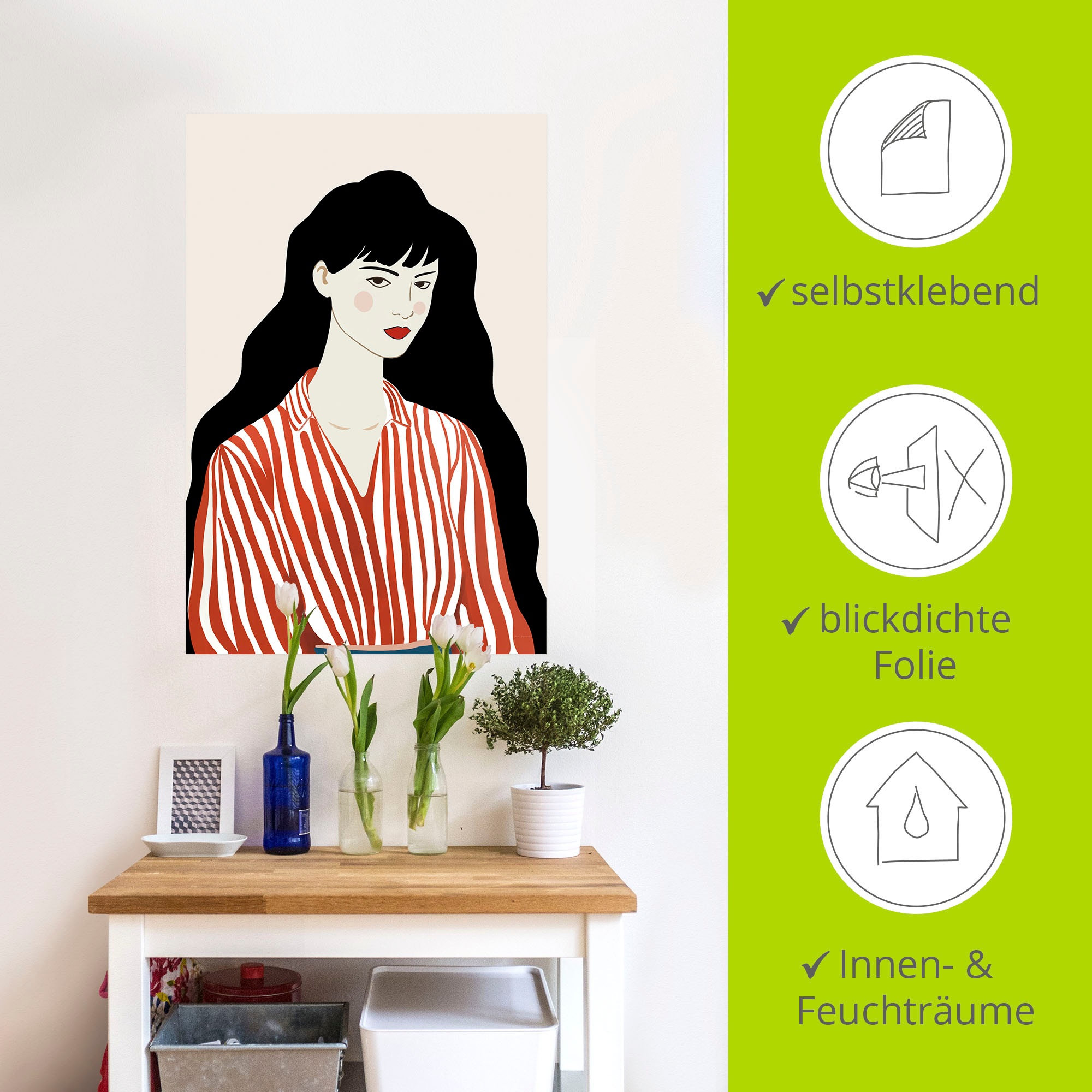 Wandbild ARTLAND "Woman in Striped Blouse I", farbe bild(er): rot, B:20cm H:30cm, Bilder, als Alubild, Leinwandbild, Poster, Wandaufkleber in verschied. Größen 2