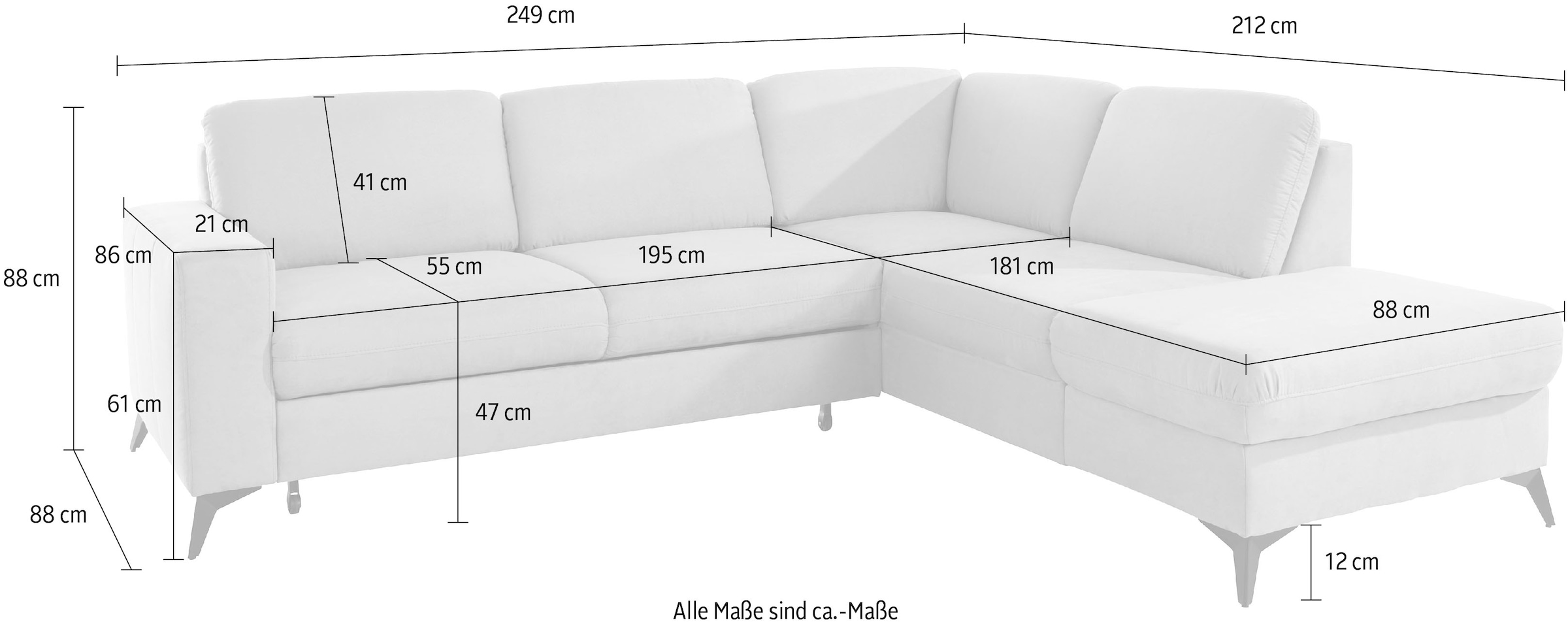 Places of Style Ecksofa »Lolland L-Form«, Wahlweise mit Bettfunktion und Stauraum, auch mit abwischbarem Bezug
