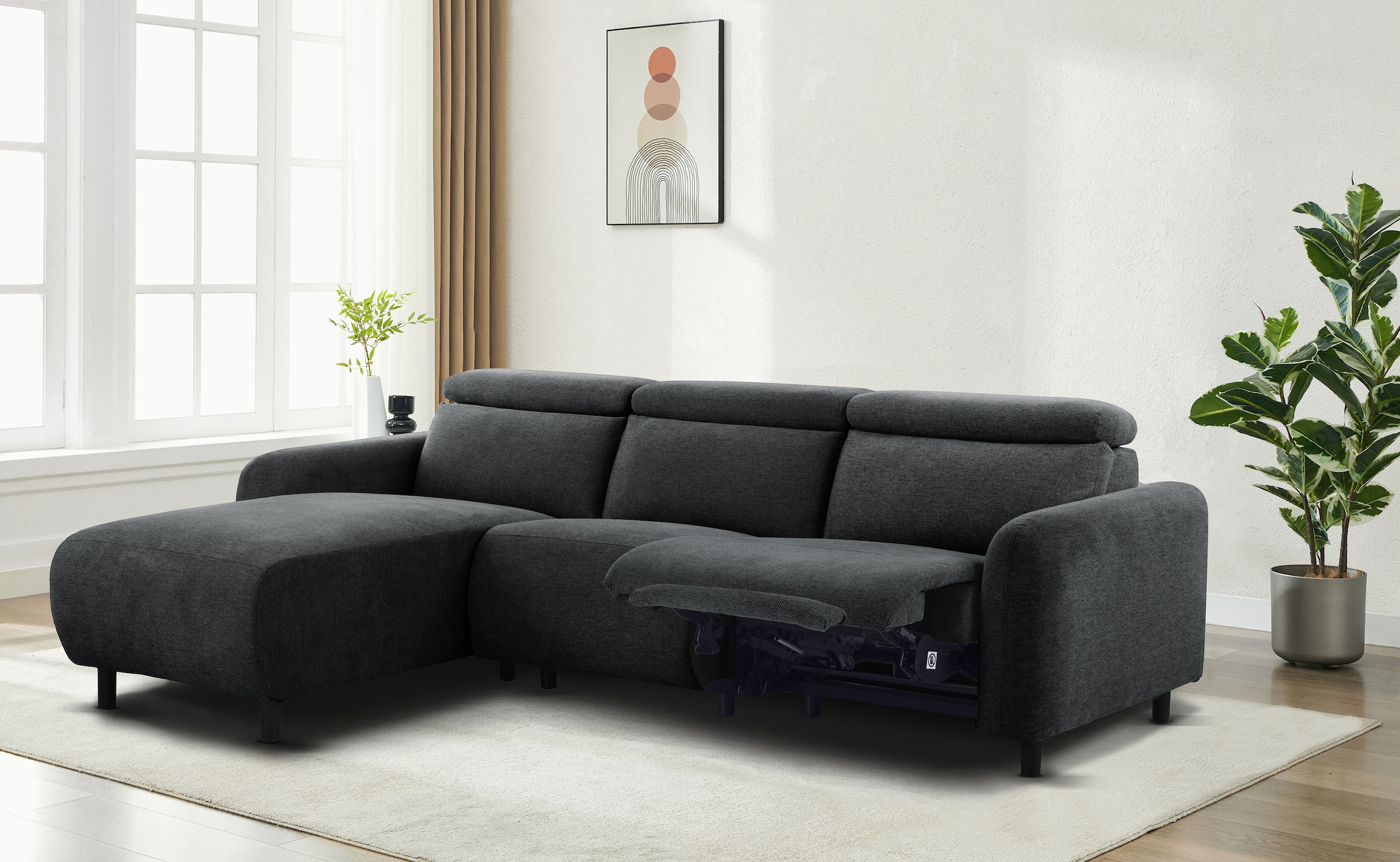 Home affaire Ecksofa »SKAANE Struktur, L-Form, 274 cm, manuelle u. elektrische Funktion,«, 274 cm, mit Kopfteilverstellung und man. oder elektr. Relaxfunktion