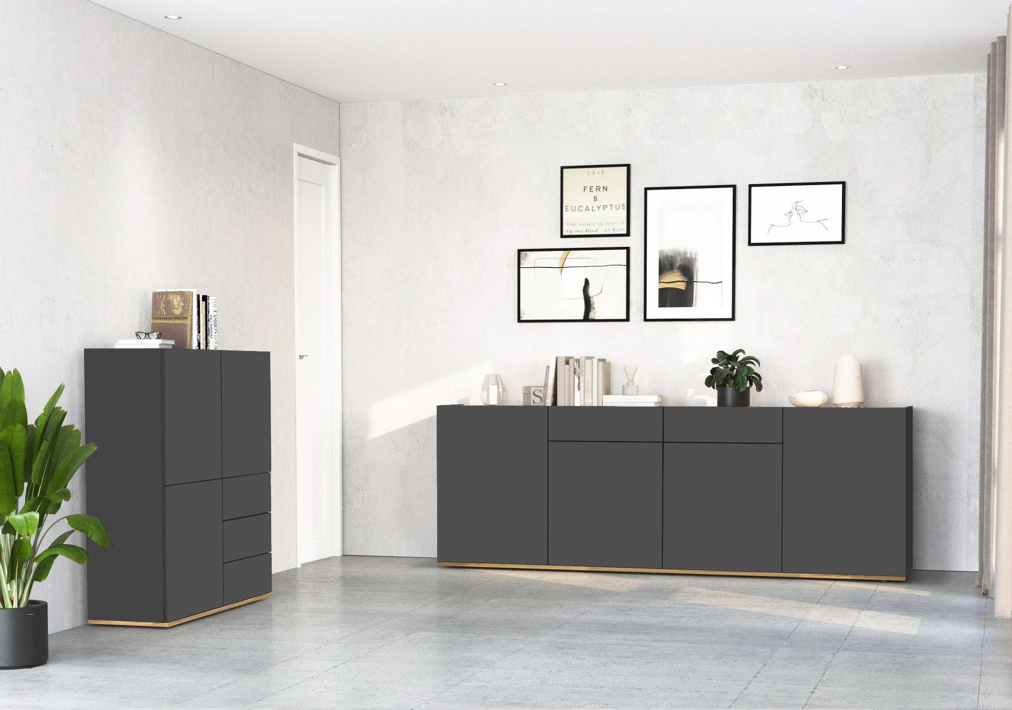 INOSIGN Highboard »GARDA Highboard, Kommode, Schrank, Grifflos mit Push to Open«, (1 St.), 3 Türen, 3 Schubladen, grifflos Breite 102 cm