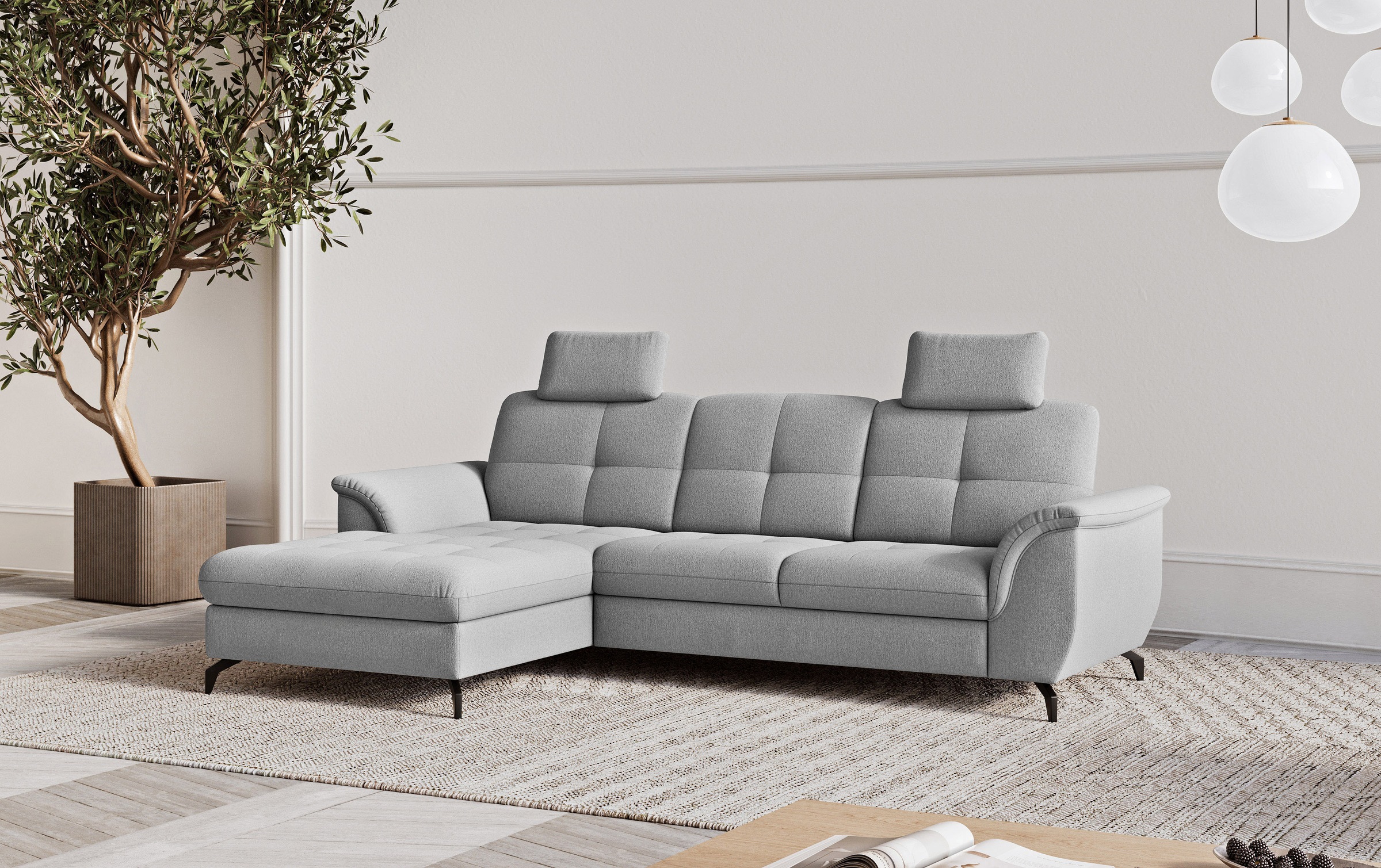 Ecksofa SIT & MORE, B:262cm H:92cm T:164cm, grau, 100% Polyester, Wohnzimmer, Sofas, "Zora", wahlweise mit Bettfunktion und Bettkasten