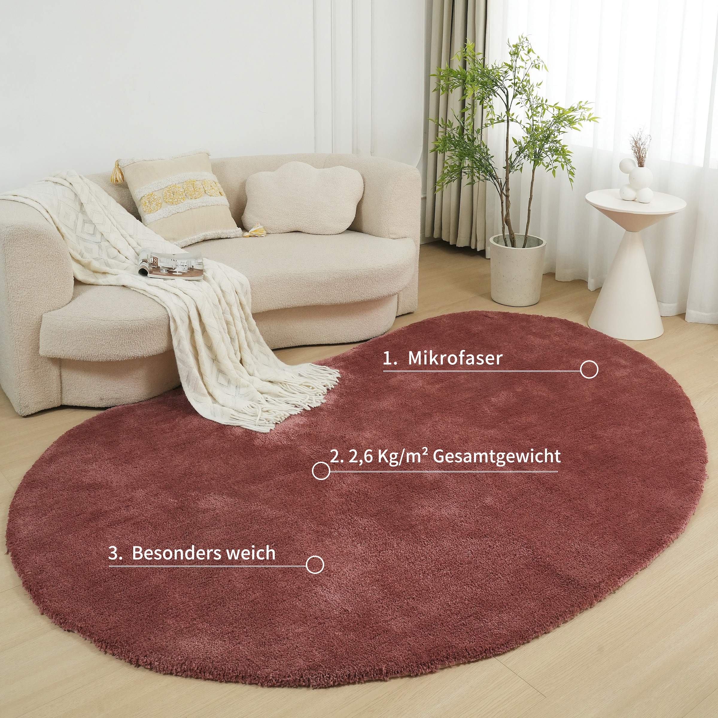 LeGer Home by Lena Gercke Hochflor-Teppich »Halrum, einfarbig, besondere Form, modern« U-förmig 25 mm Höhe organische Form, bean shape, kuschelig, Wohnzimmer, Schlafzimmer